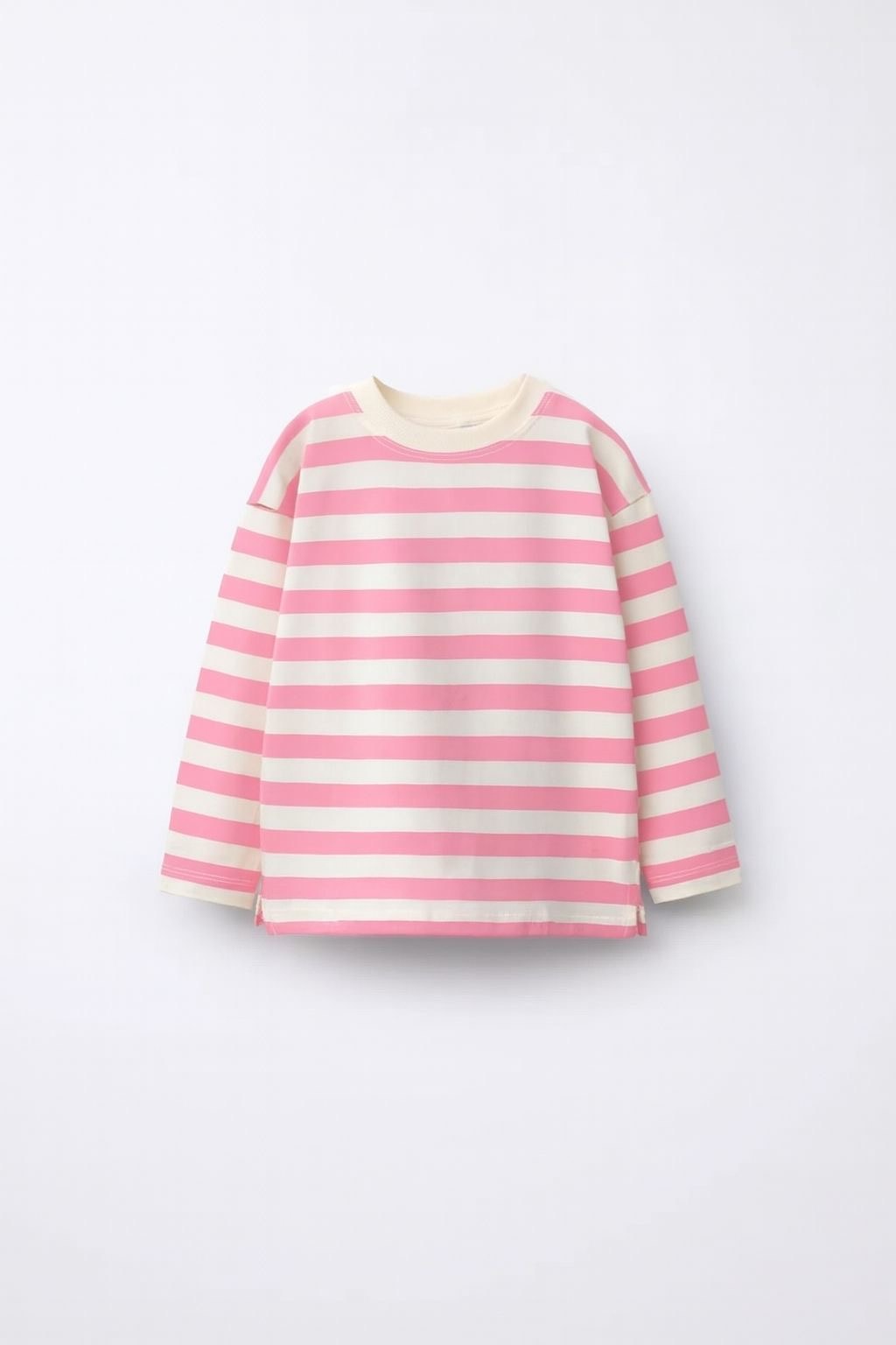 Çizgili Sweatshirt - Açık Pembe