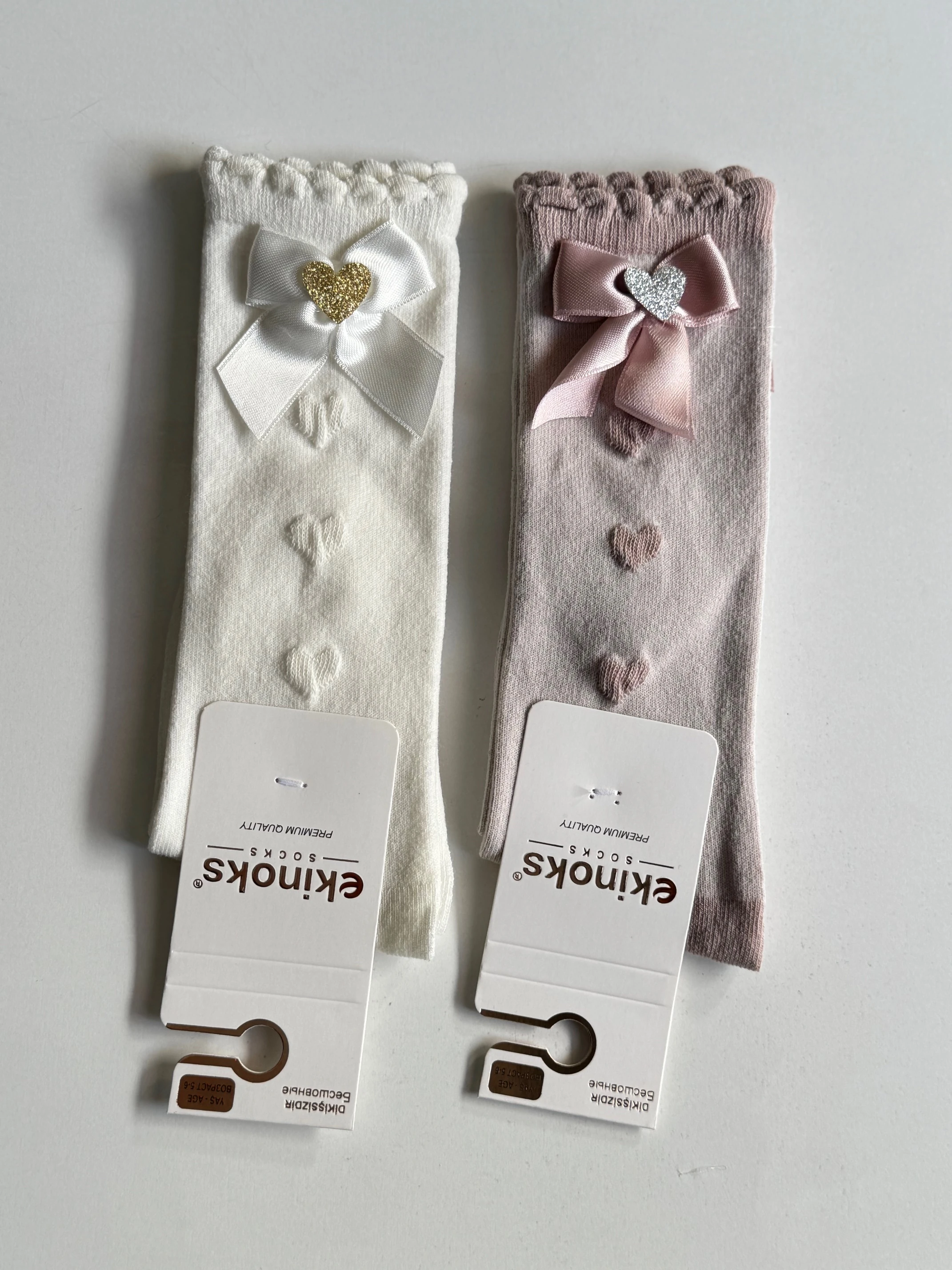 Fiyonklu İkili Çorap - Ekru / Kahverengi