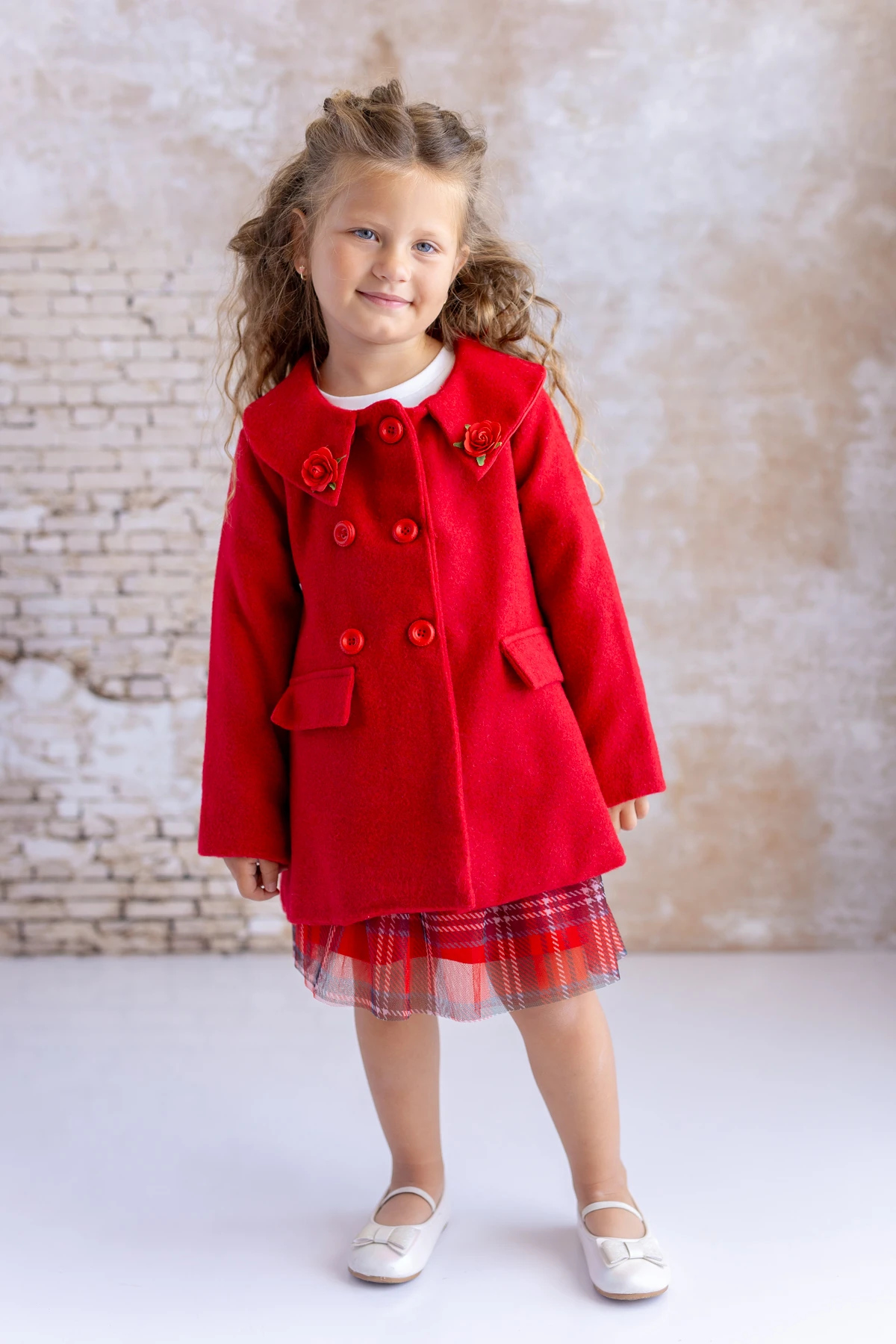 Kız Bebek Gül Detaylı Kaşe Kaban