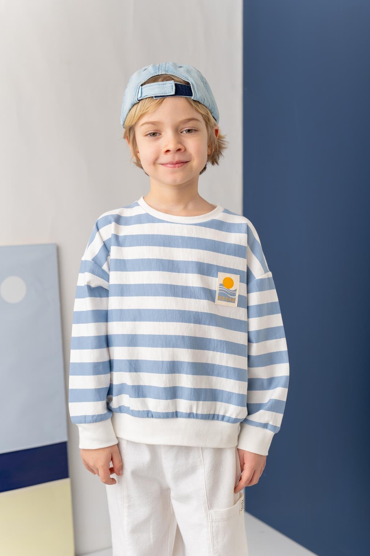 Unisex Çizgili Sweatshirt