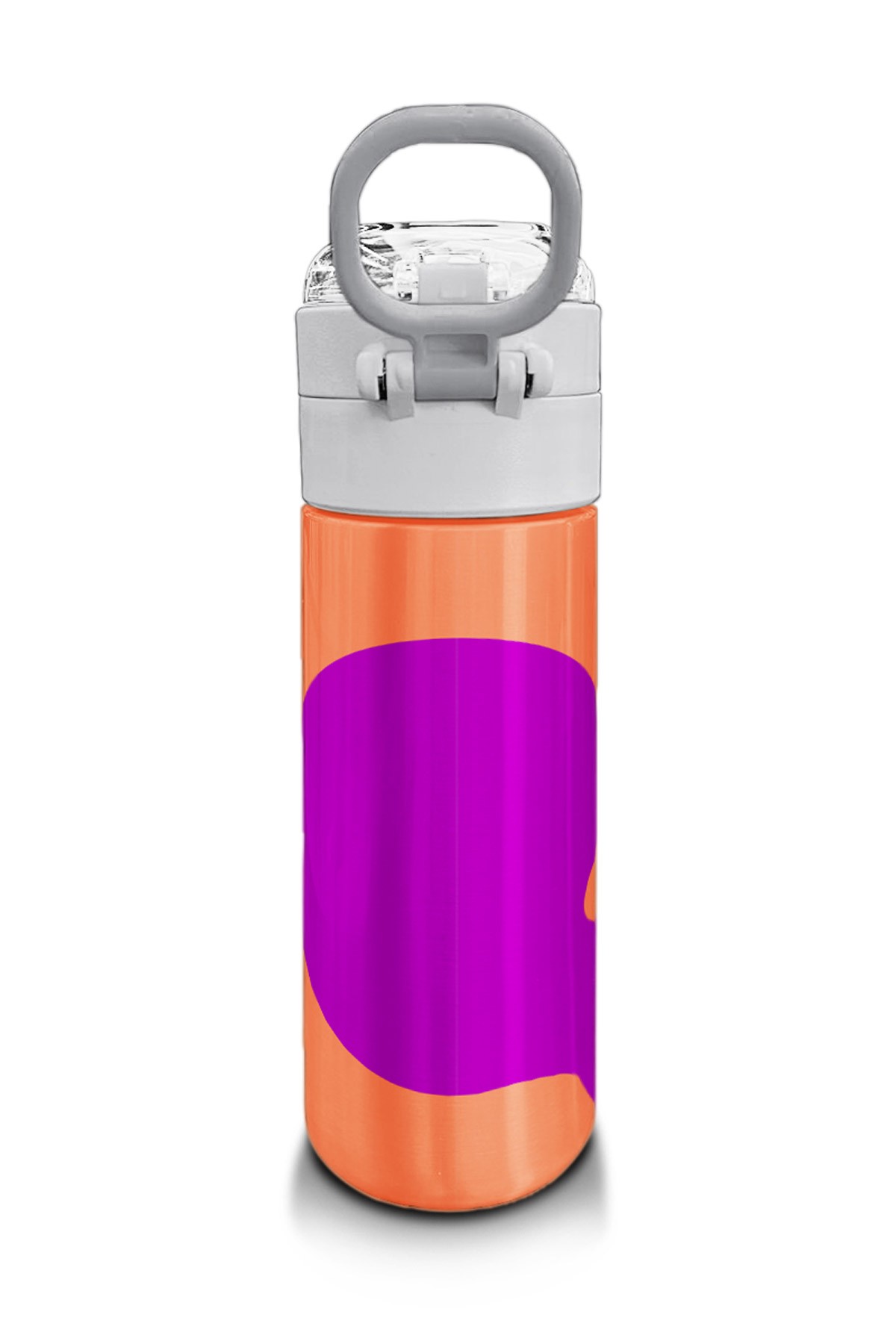 Coral High Kids Koyu Pembe Turuncu Desenli Pipetli ve Direkt İçim Çelik Termos 500 ml