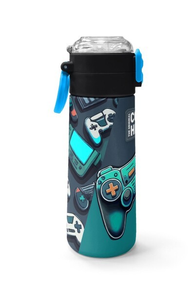 Coral High Kids Nefti Gamer Desenli Pipetli ve Direkt İçim Çelik Termos 500 ml