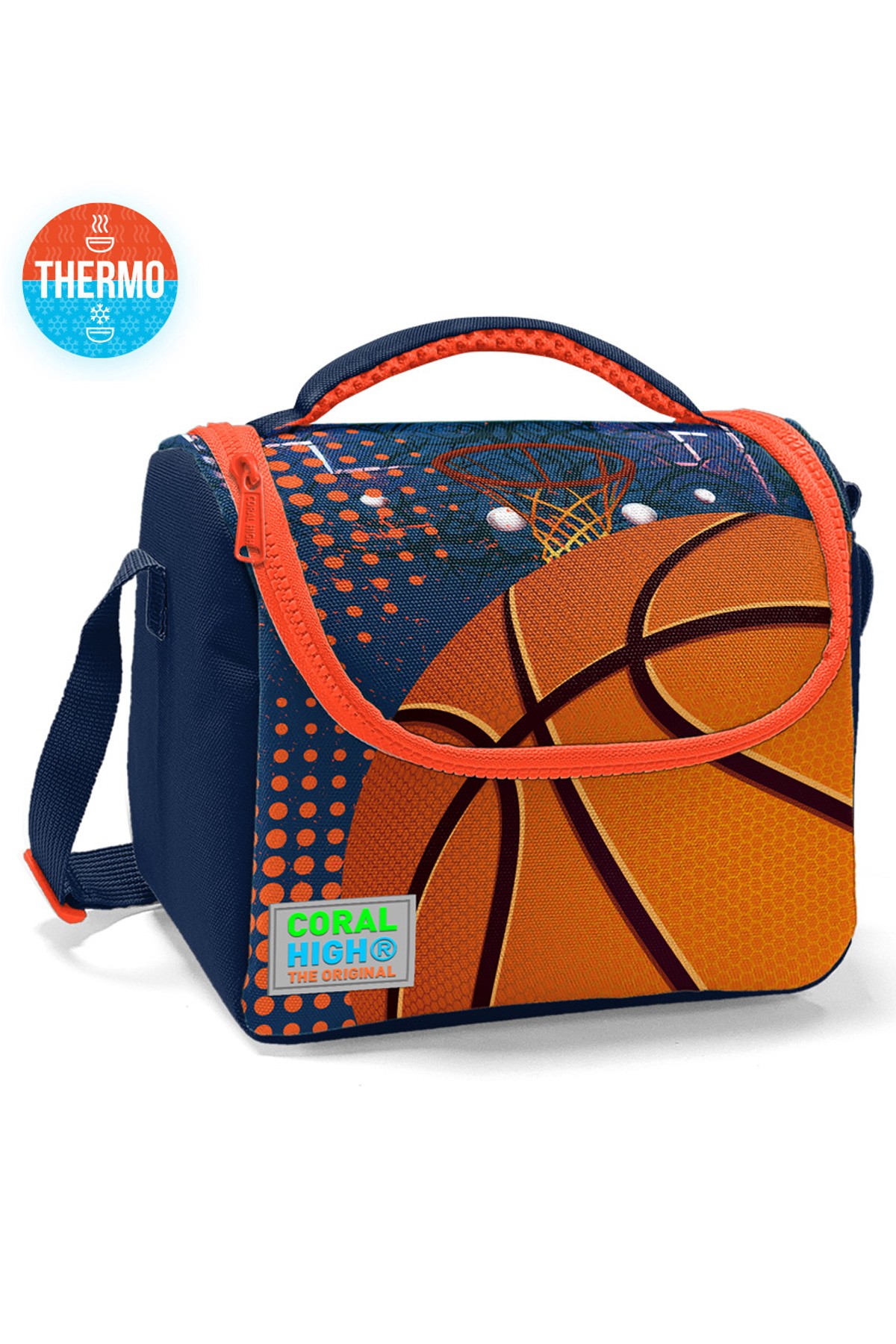 Coral High Kids Turuncu Lacivert Basketbol Desenli 3’lü Okul Çanta Seti