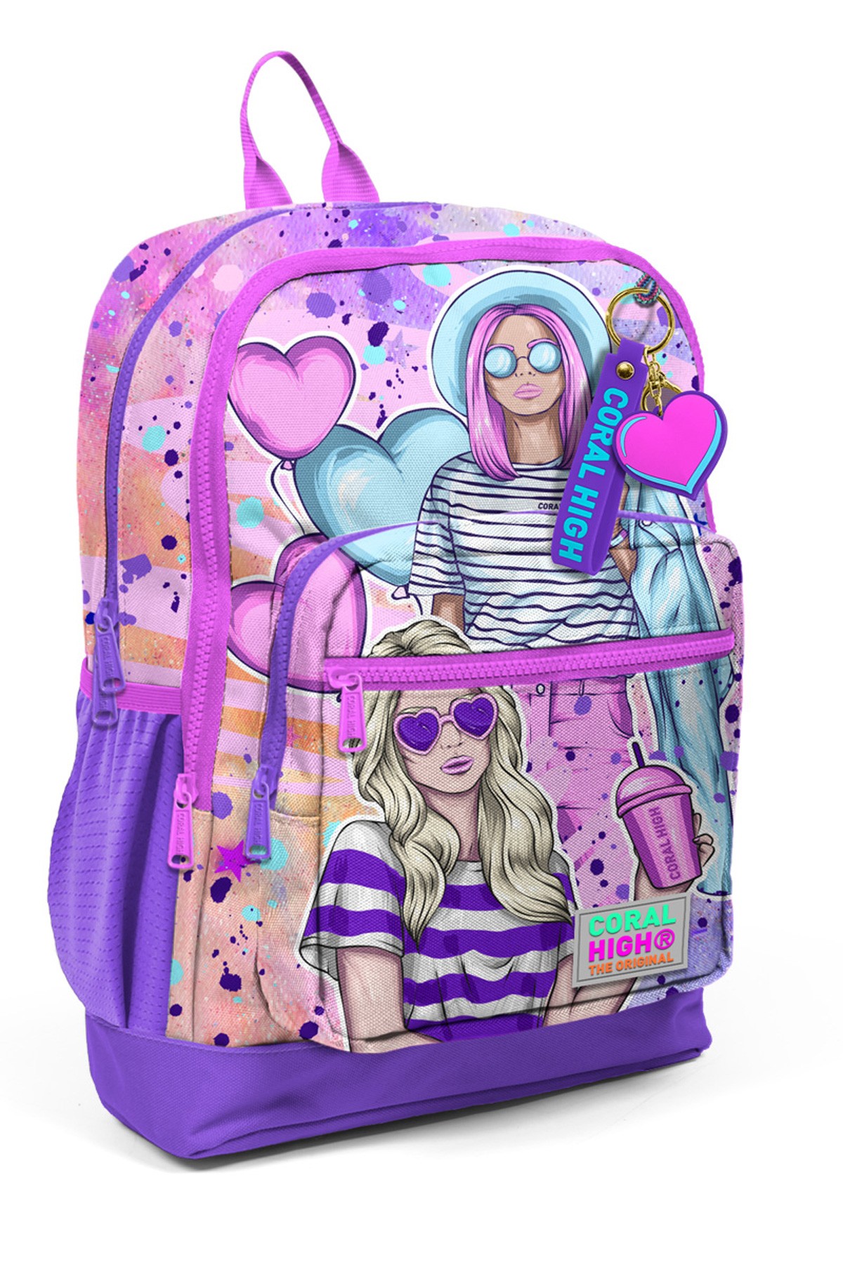 Coral High Kids Pembe Mor Fashion Girl Desenli 3’lü Okul Çanta Seti
