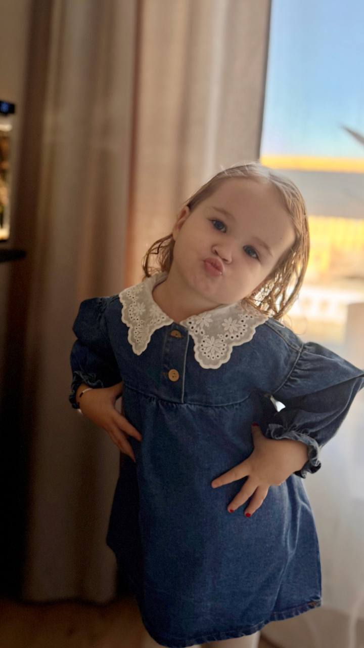 Yakalı Kot Elbise - Mavi