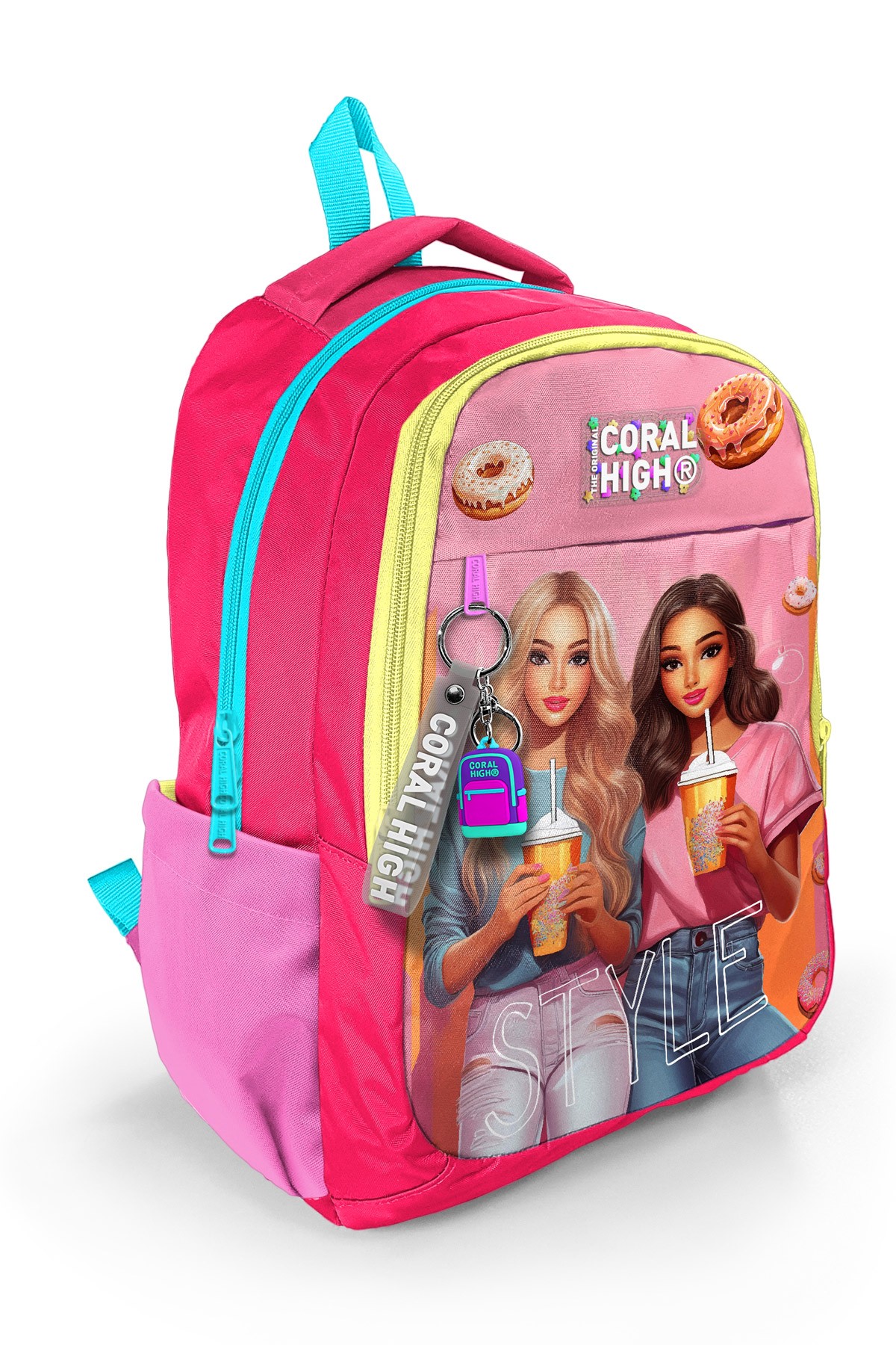 Coral High Kids Pembe Neon Mercan Fashion Girl Desenli 3’lü Okul Çanta Seti