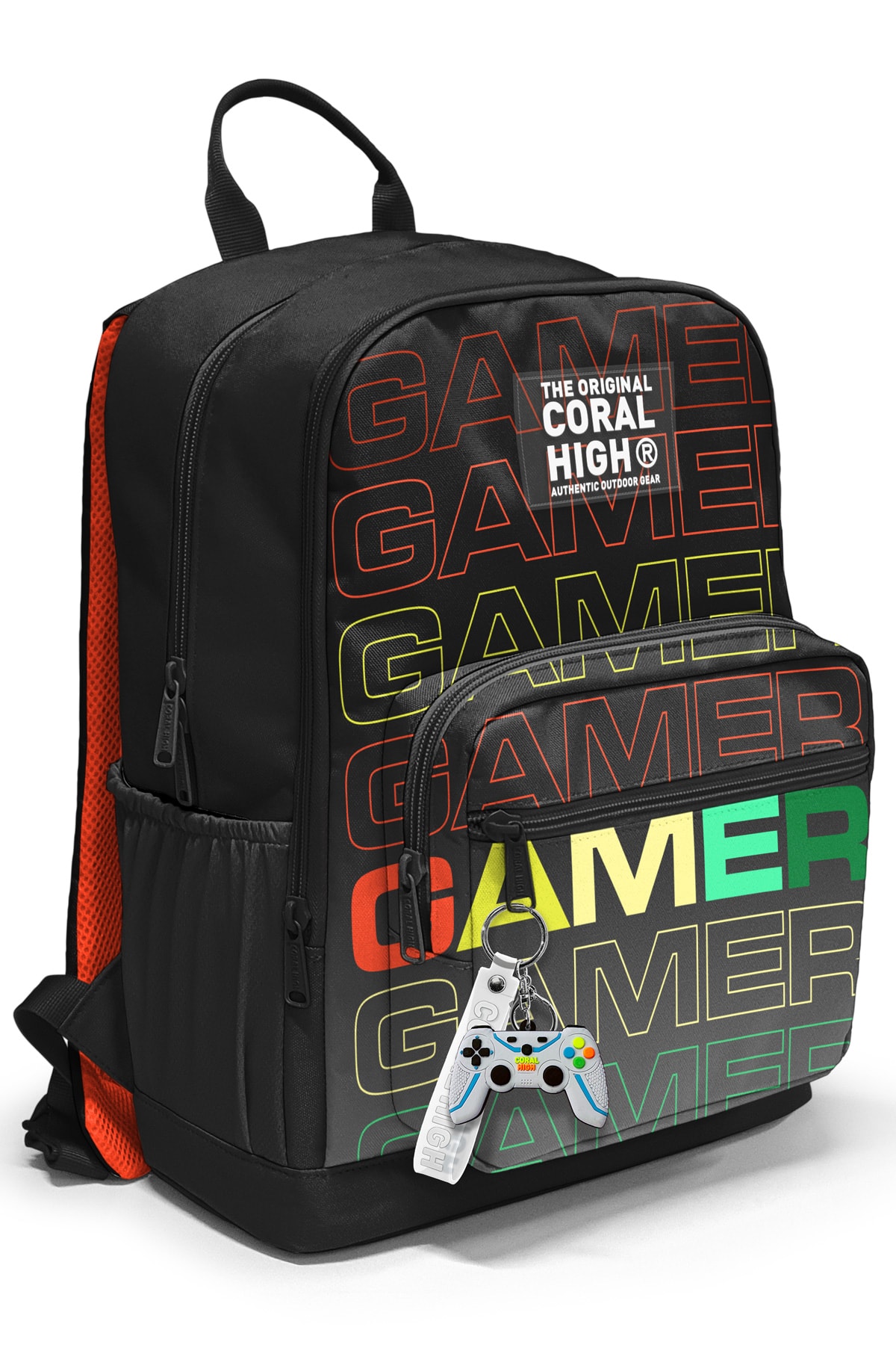 Coral High Siyah Gri Gamer Desenli 3’lü Okul Çanta Seti 