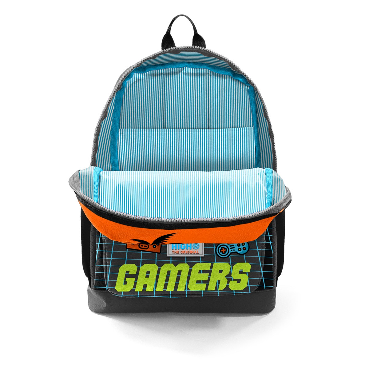 Coral High Kids Gri Turuncu Gamer Desenli 3’lü Okul Çanta Seti