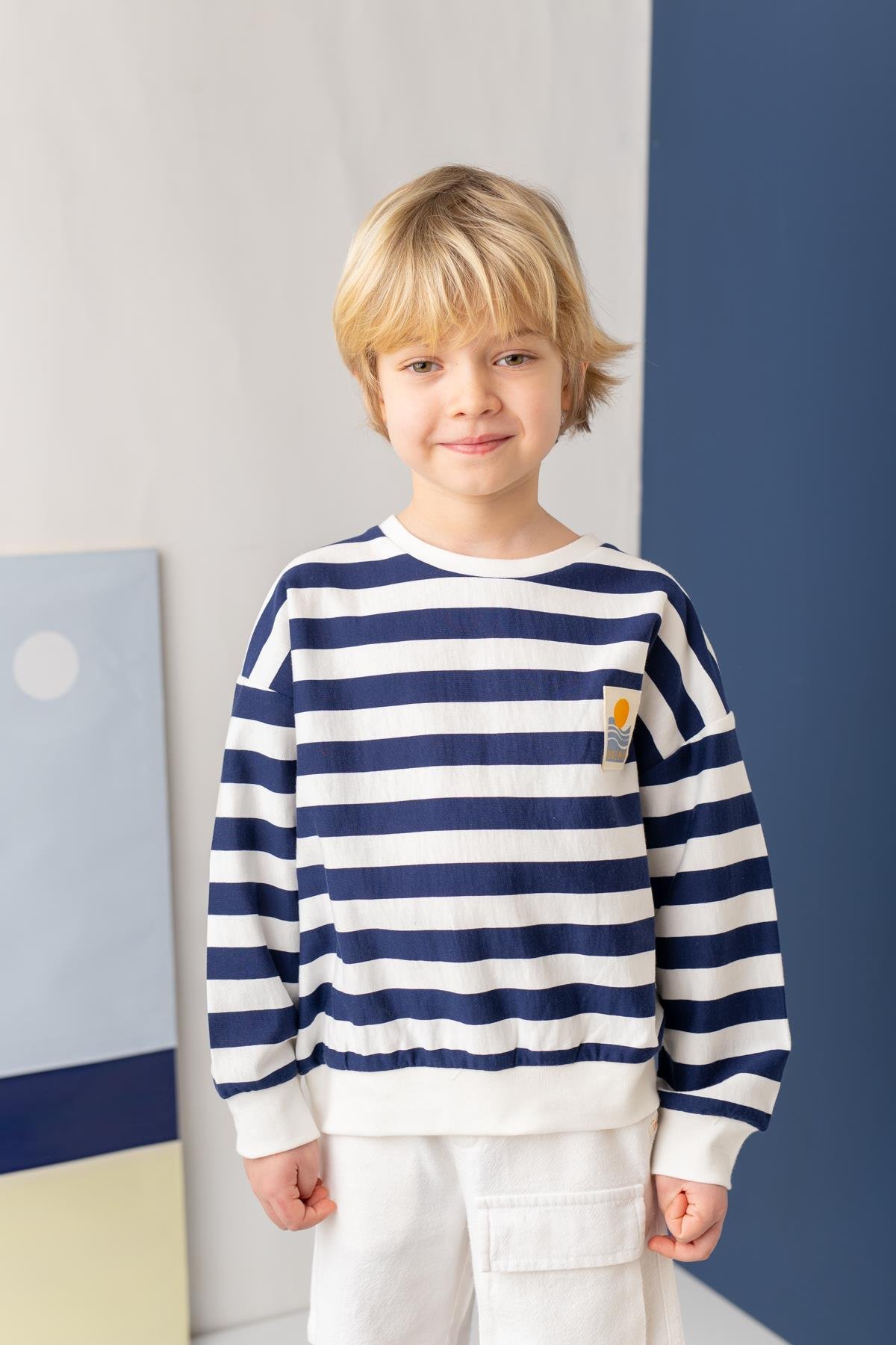 Unisex Çizgili Sweatshirt