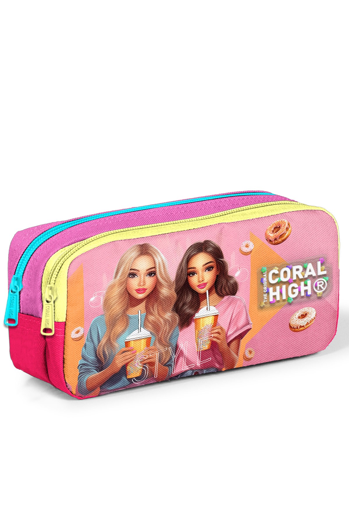 Coral High Kids Pembe Neon Mercan Fashion Girl Desenli 3’lü Okul Çanta Seti