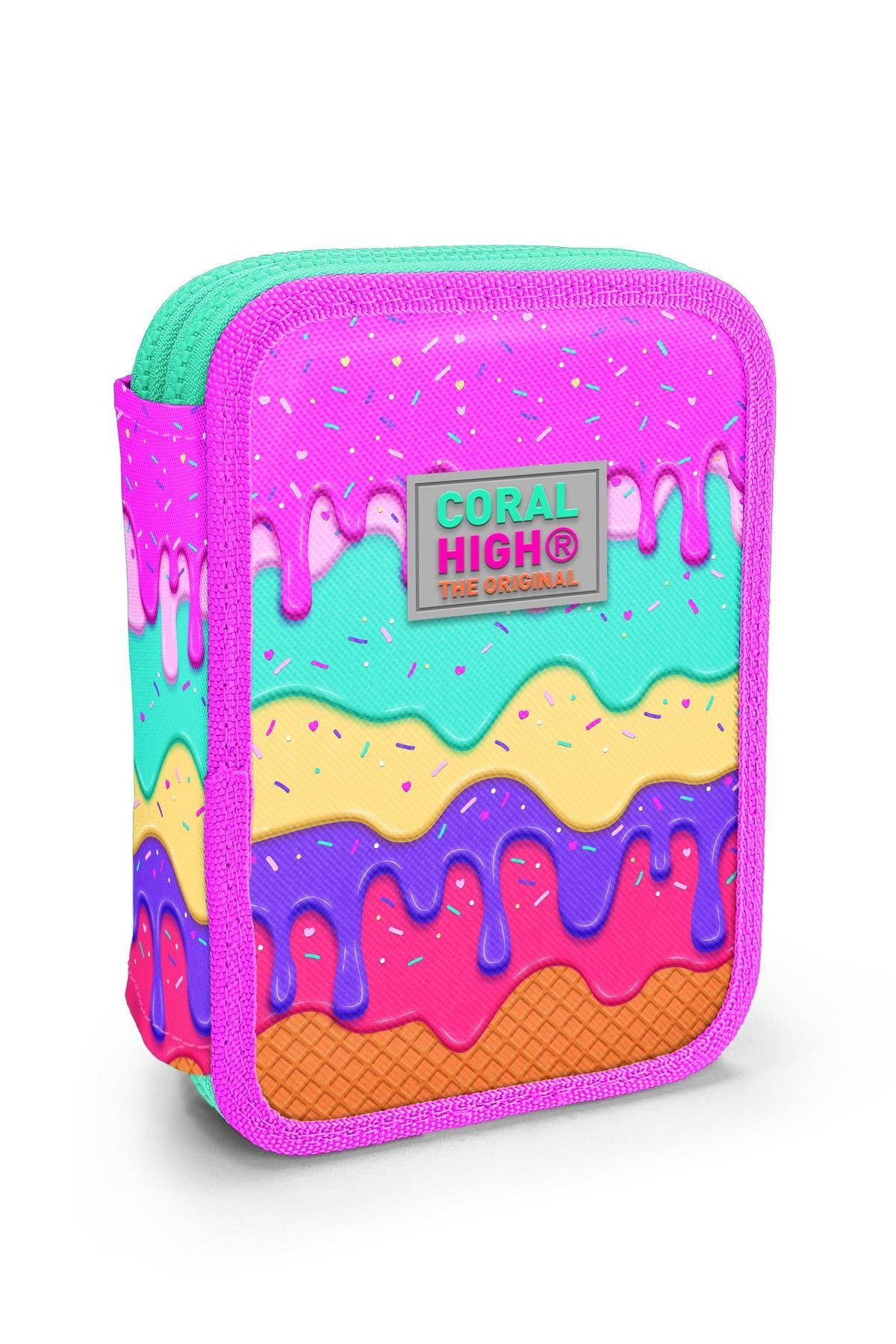 Coral High Kids Pembe Rengarenk Dondurma Desenli Çift Katlı Boya Çantası