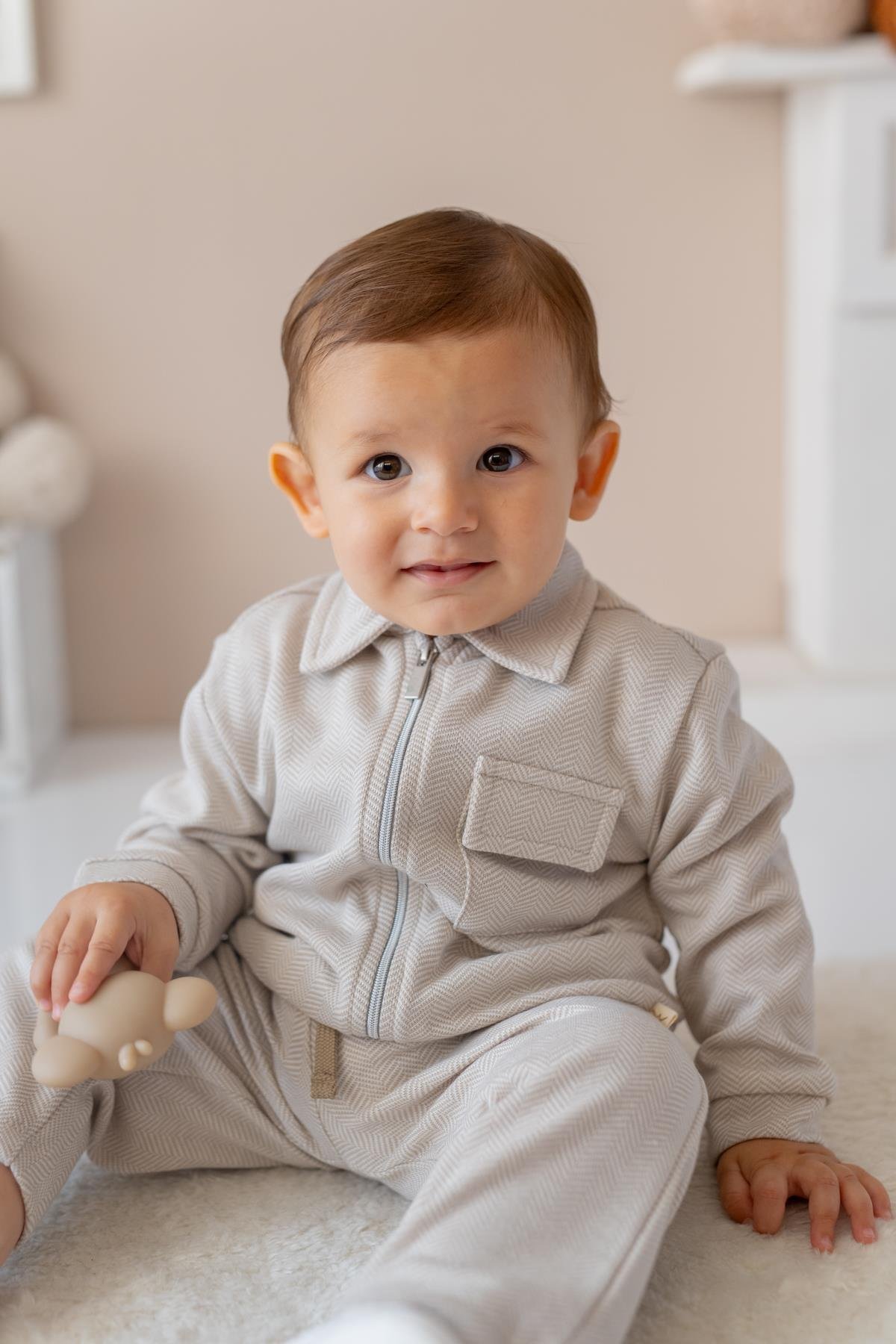 Erkek Bebek Fermuarlı Örme Ceket ve Pantolon Takım