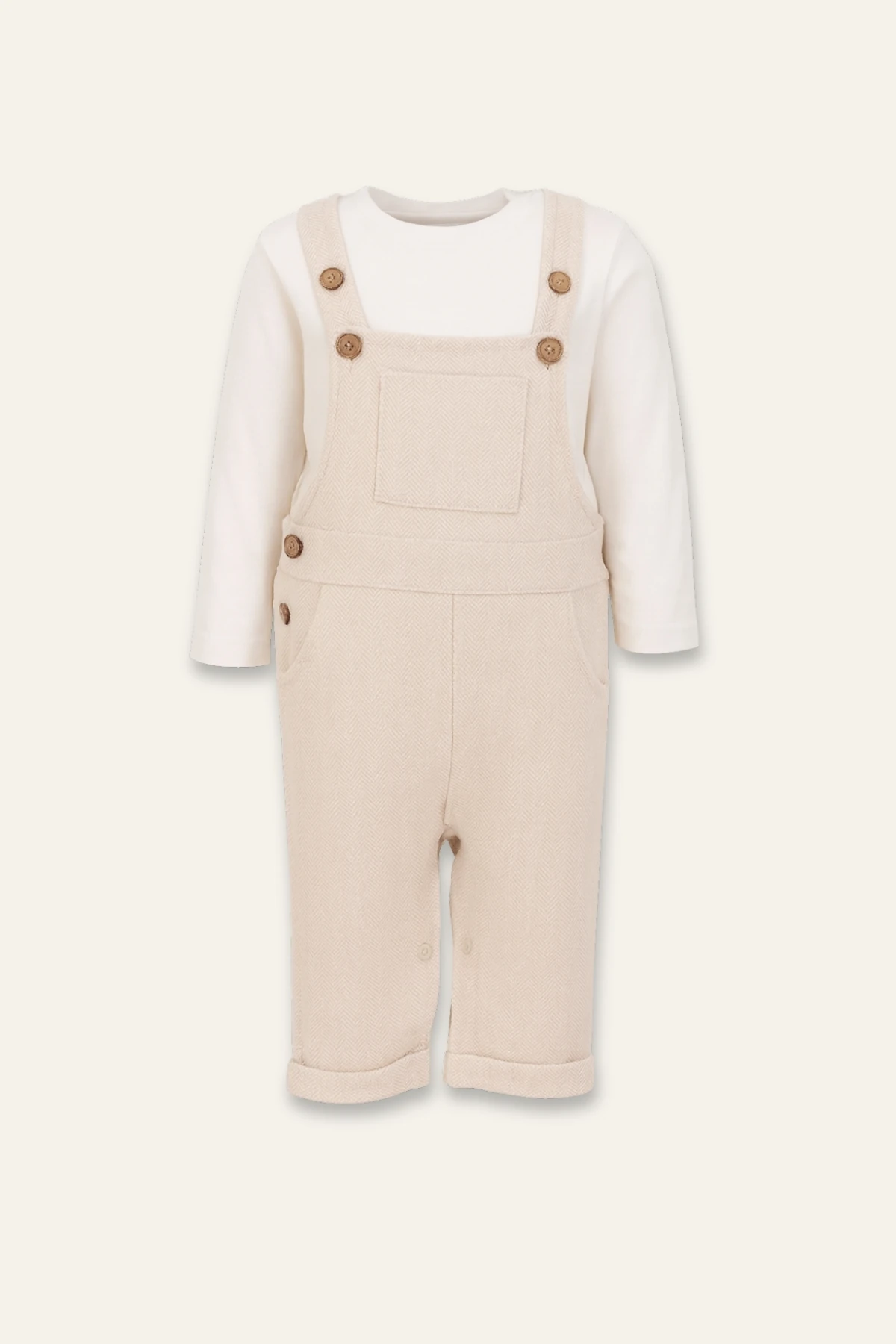 Erkek Bebek Saloped ve T-shirt Takım - Bej