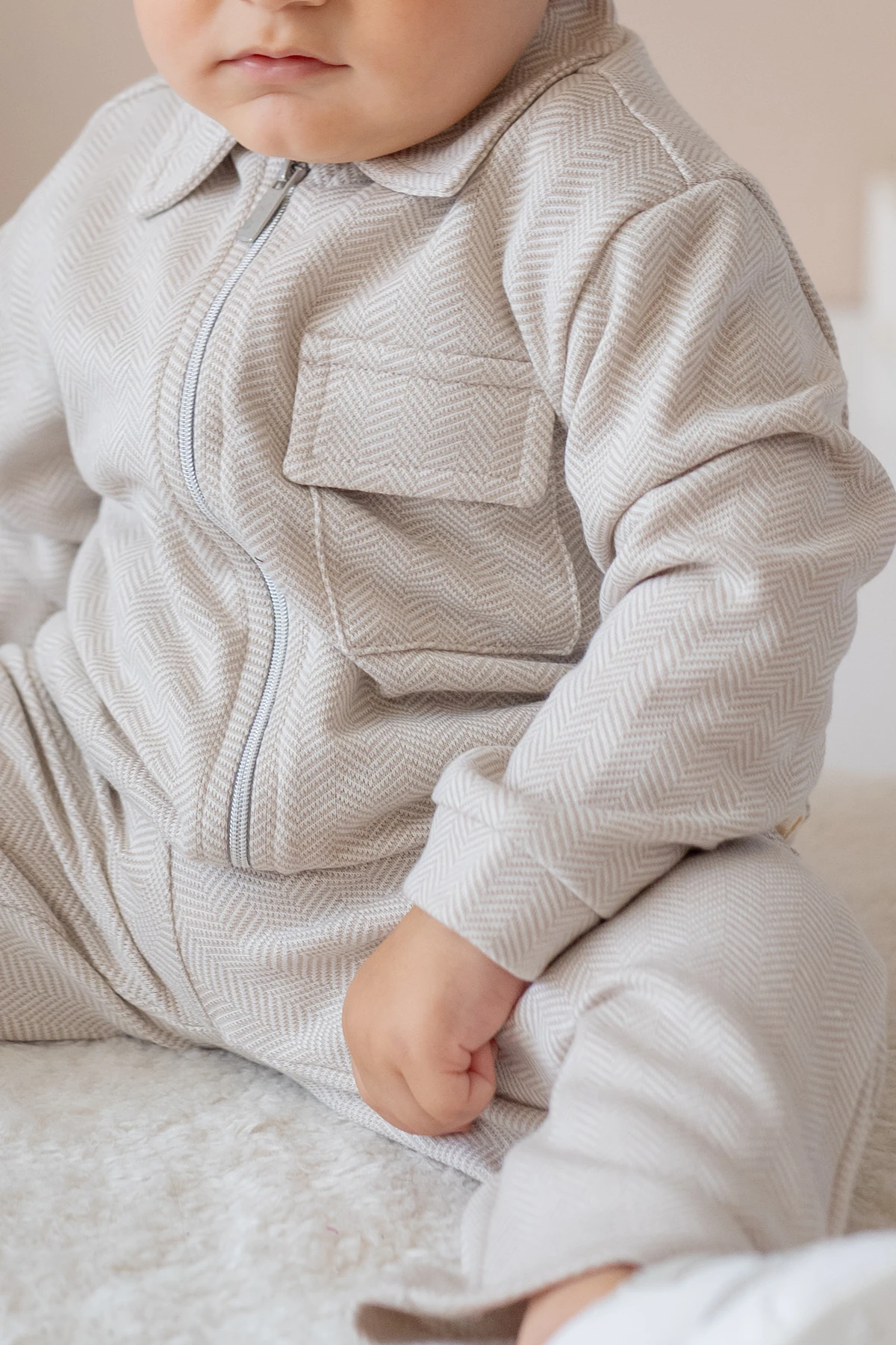 Erkek Bebek Fermuarlı Örme Ceket ve Pantolon Takım