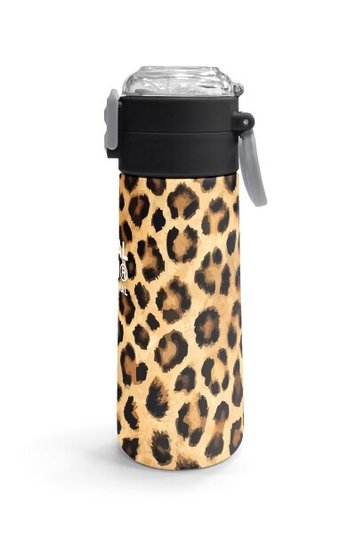 Coral High Kids Kahverengi Leopar Desenli Pipetli ve Direkt İçim Çelik Termos 500 ml