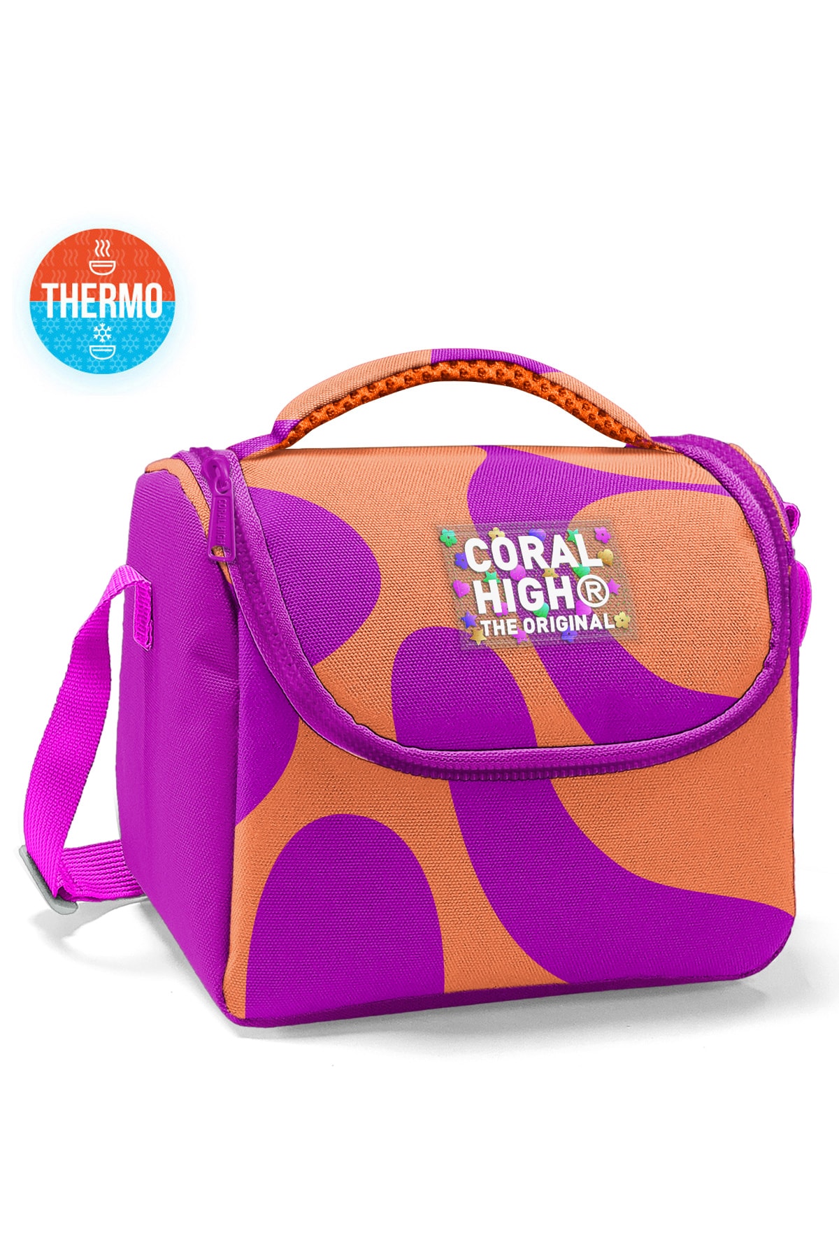 Coral High Koyu Pembe Turuncu Desenli 3’lü Okul Çanta Seti