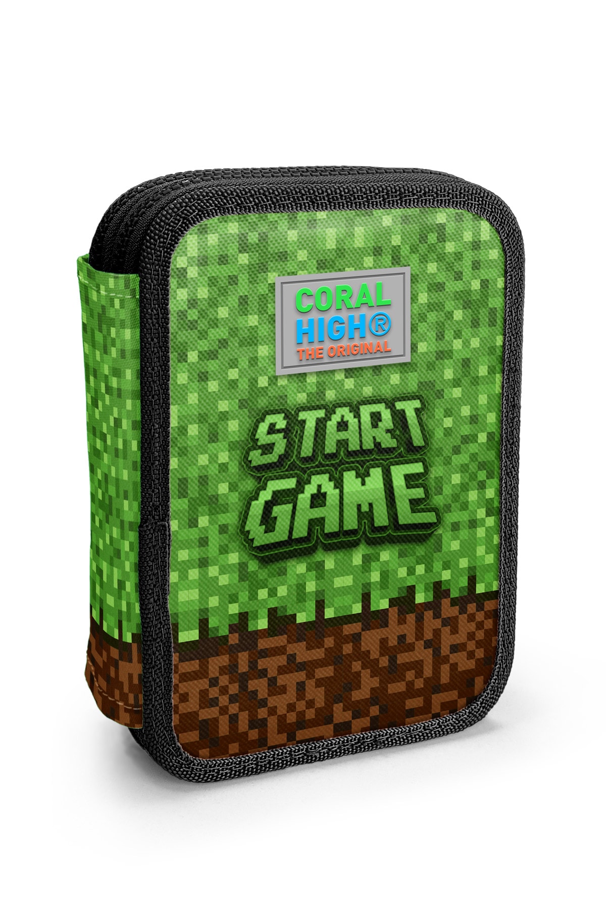 Coral High Kids Yeşil Kahverengi High Craft Desenli Çift Katlı Kalem Çanta