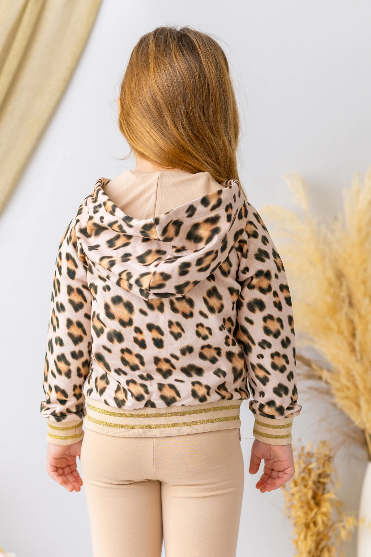 Kız Çocuk Leopar Desenli Kapüşonlu Hırka