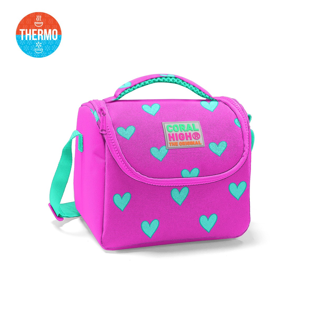 Coral High Kids Neon Pembe Su Yeşili Kalp Desenli 3’lü Okul Çanta Seti