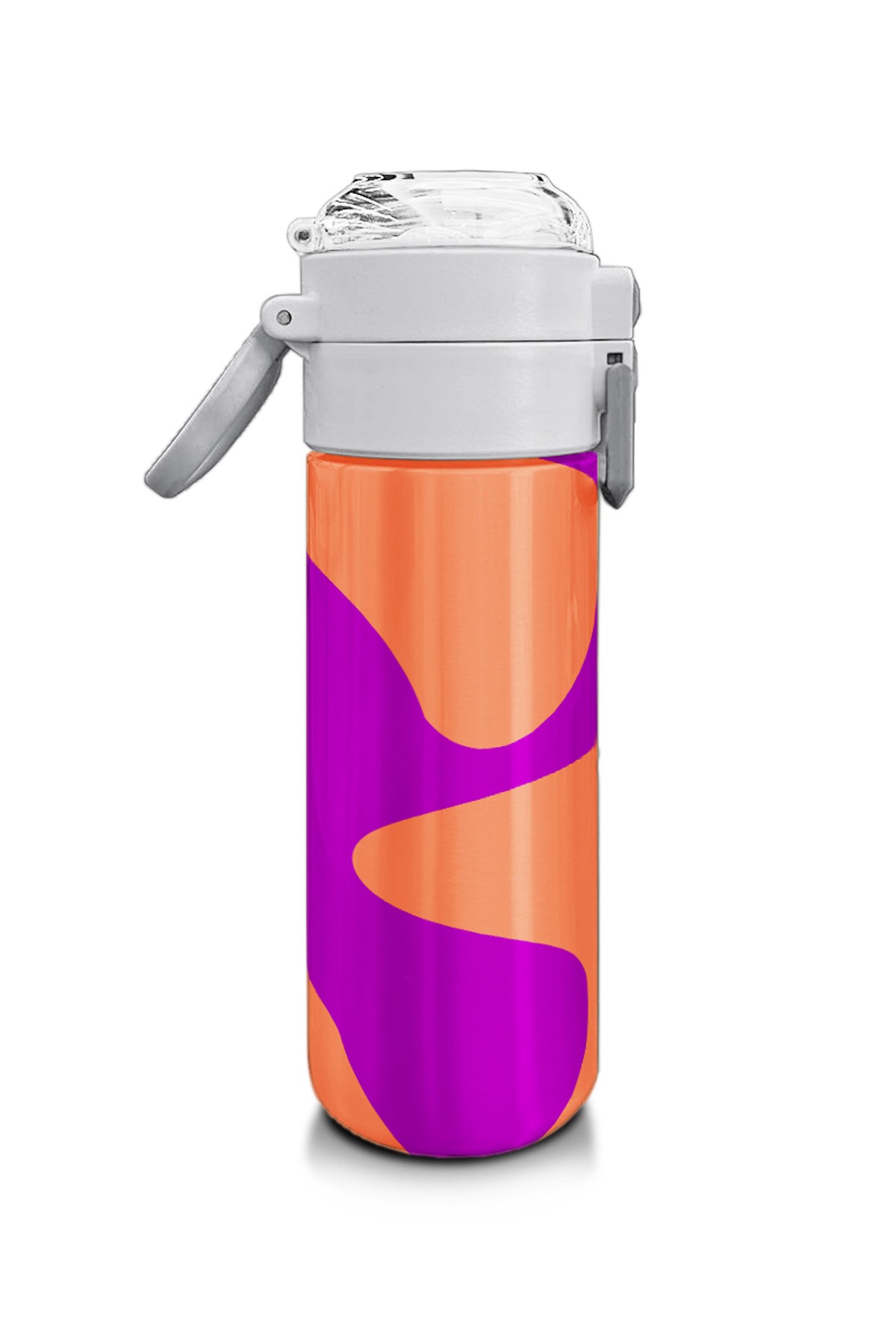 Coral High Kids Koyu Pembe Turuncu Desenli Pipetli ve Direkt İçim Çelik Termos 500 ml
