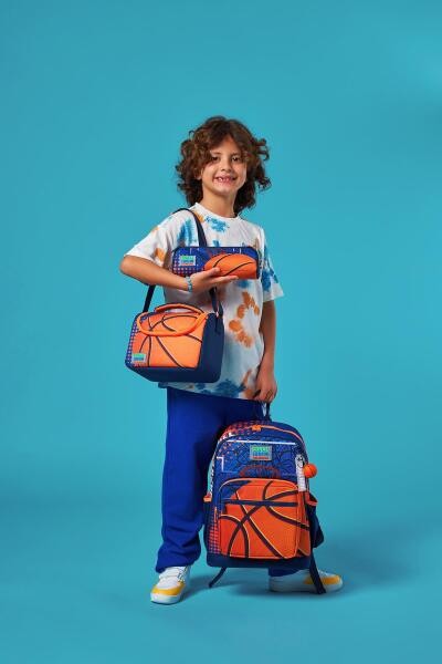 Coral High Kids Turuncu Lacivert Basketbol Desenli 3’lü Okul Çanta Seti