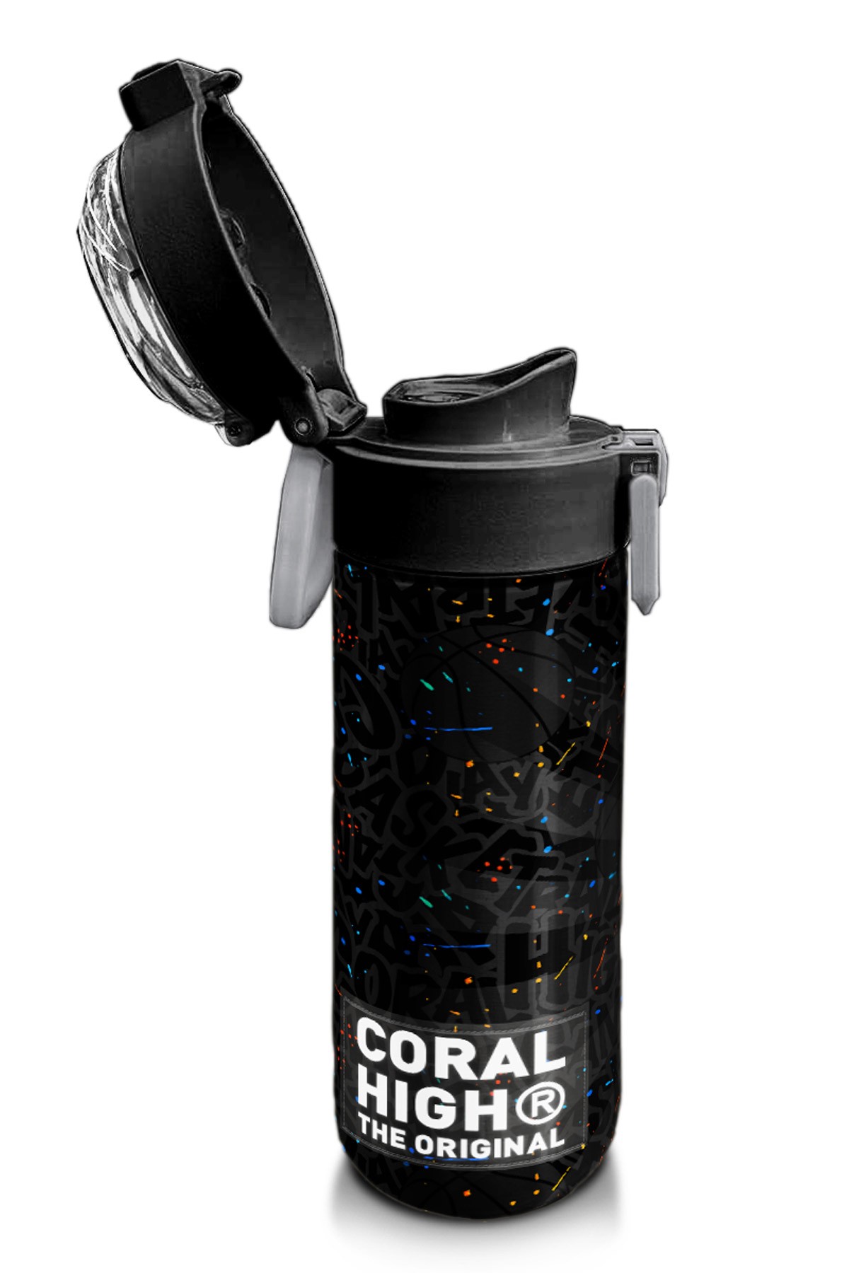 Coral High Kids Gri Basketbol Desenli Pipetli ve Direkt İçim Çelik Termos 500 ml