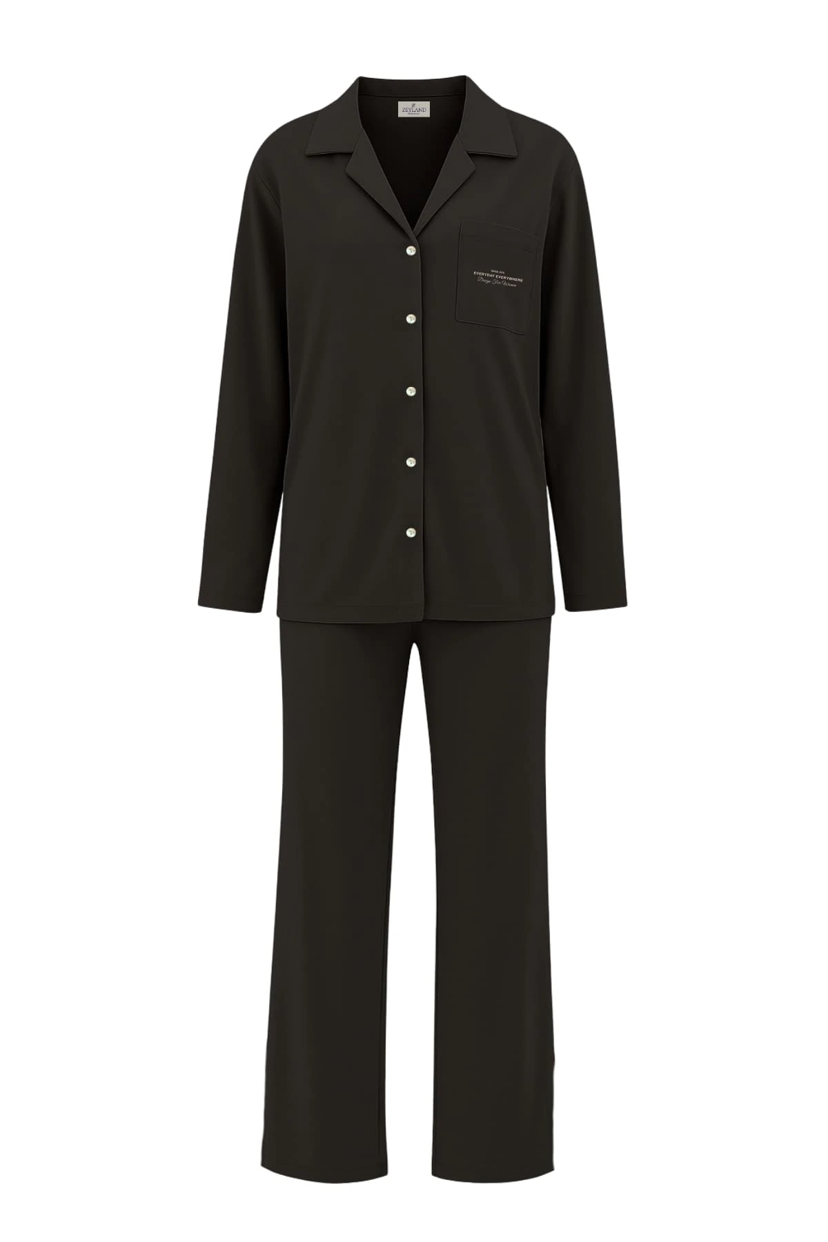  Kadın Önden Düğmeli İkili Takım - Siyah