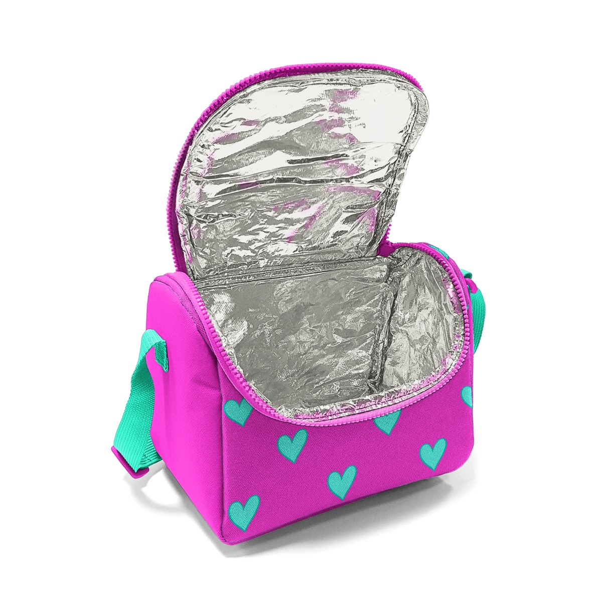 Coral High Kids Neon Pembe Su Yeşili Kalp Desenli 3’lü Okul Çanta Seti