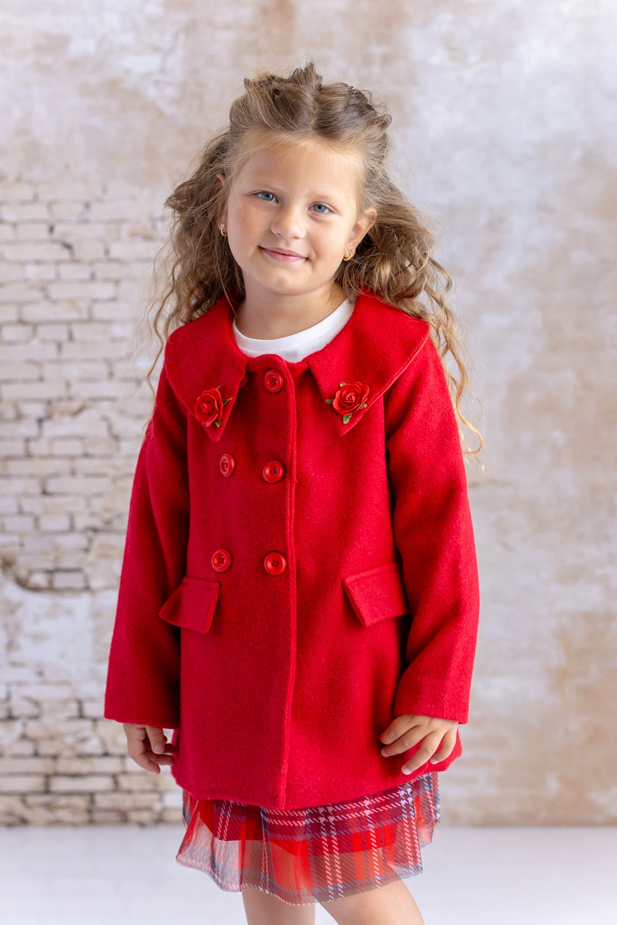 Kız Bebek Gül Detaylı Kaşe Kaban