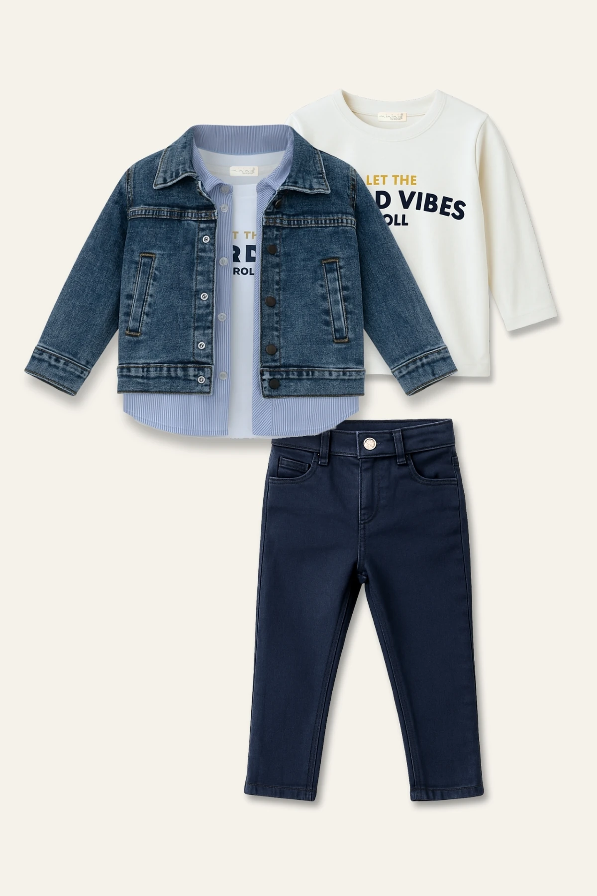 Erkek Bebek Kot Ceketli Dörtlü Takım