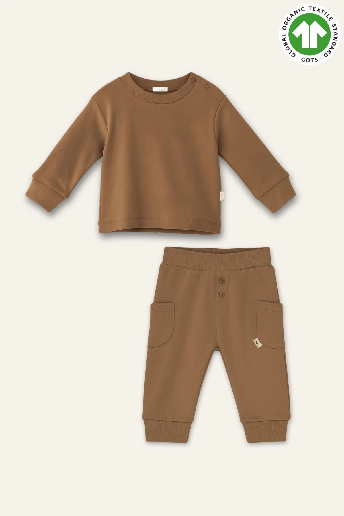 Unisex Bebek Organik İkili Takım - Kahverengi
