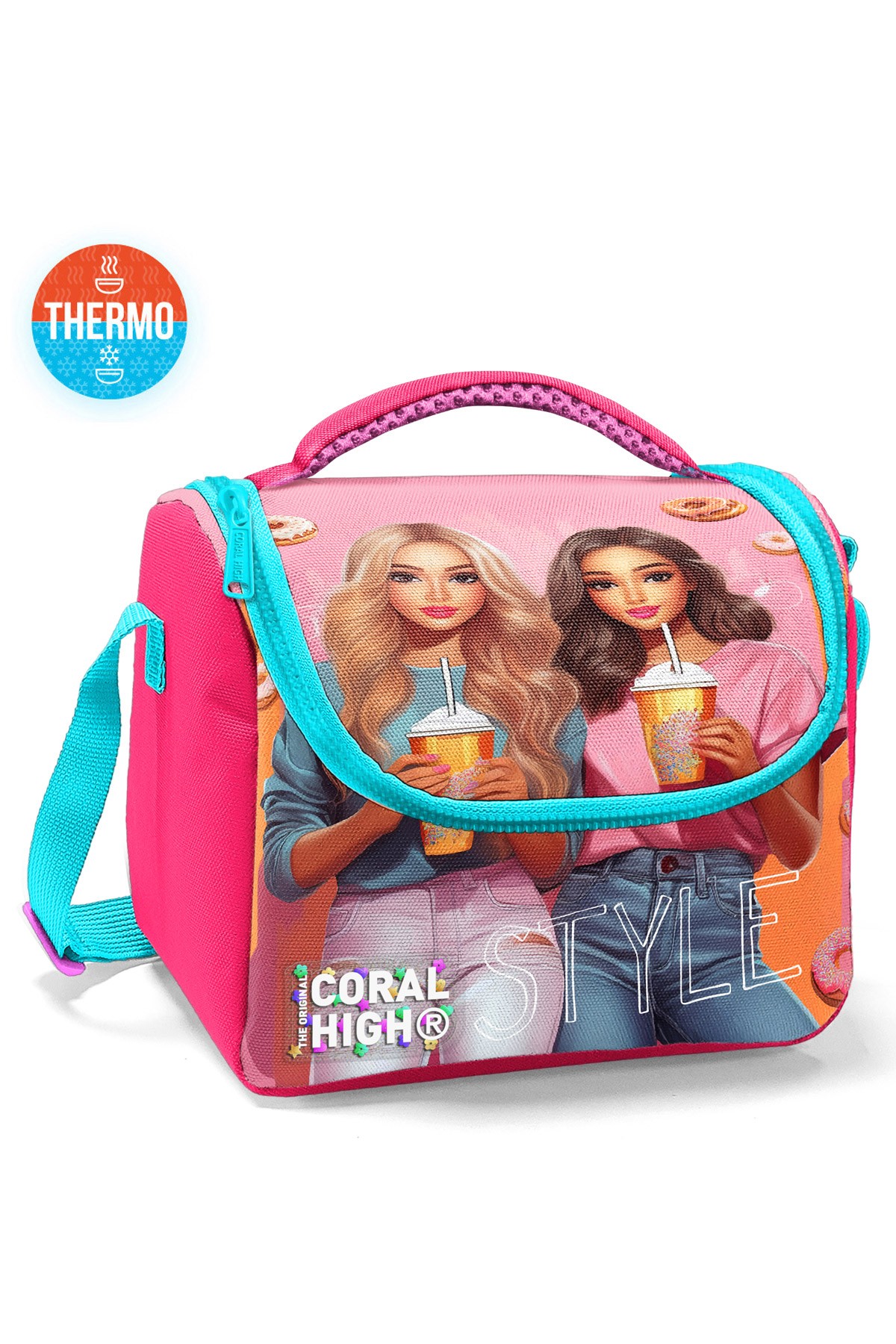 Coral High Kids Pembe Neon Mercan Fashion Girl Desenli 3’lü Okul Çanta Seti