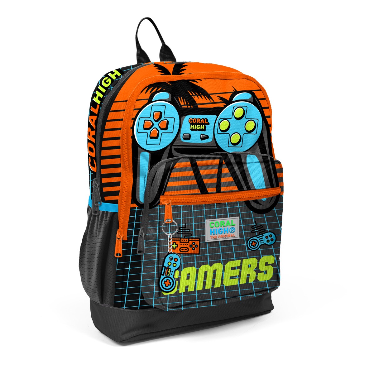 Coral High Kids Gri Turuncu Gamer Desenli 3’lü Okul Çanta Seti