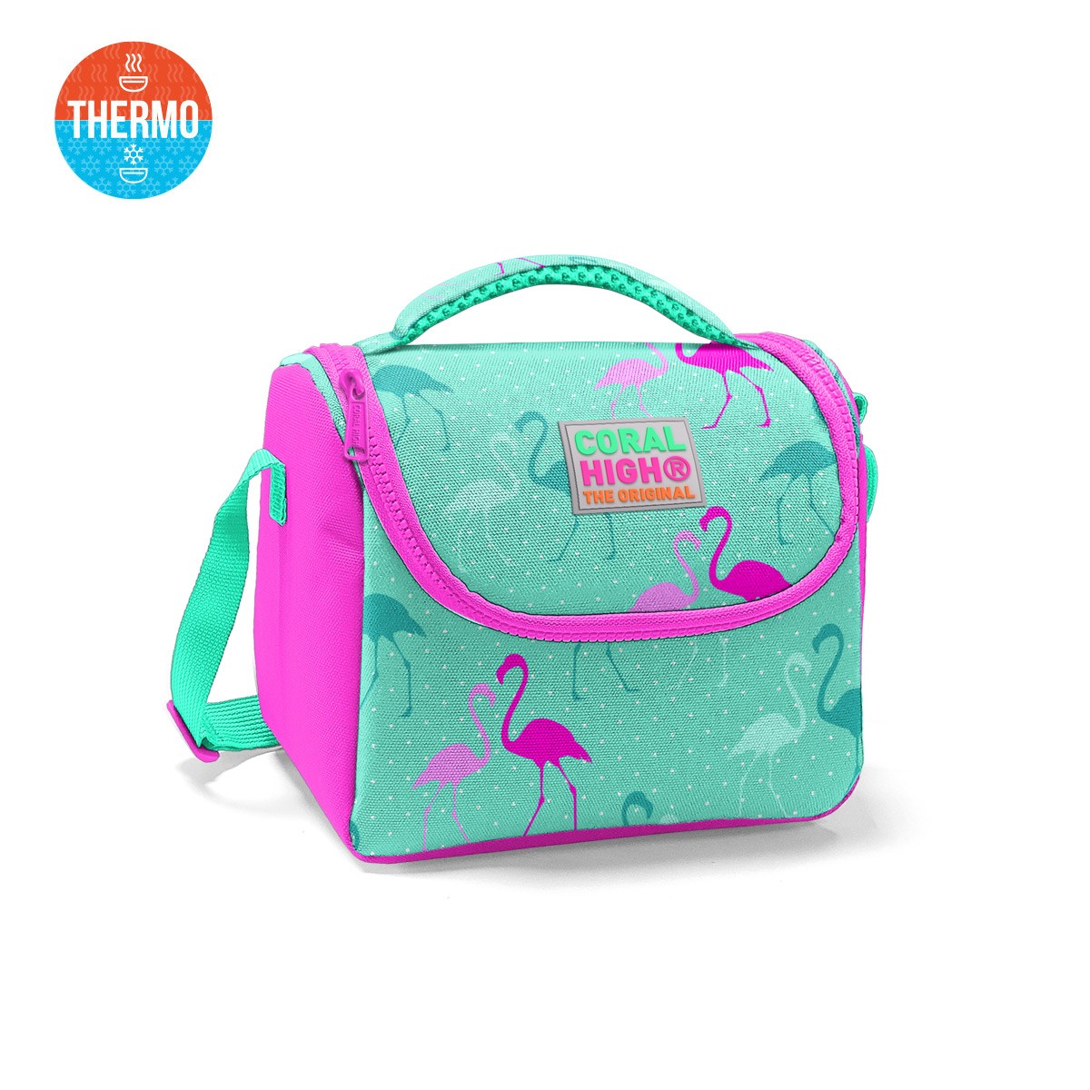 Coral High Kids Su Yeşili Neon Pembe Flamingo Desenli 3’lü Okul Çanta Seti