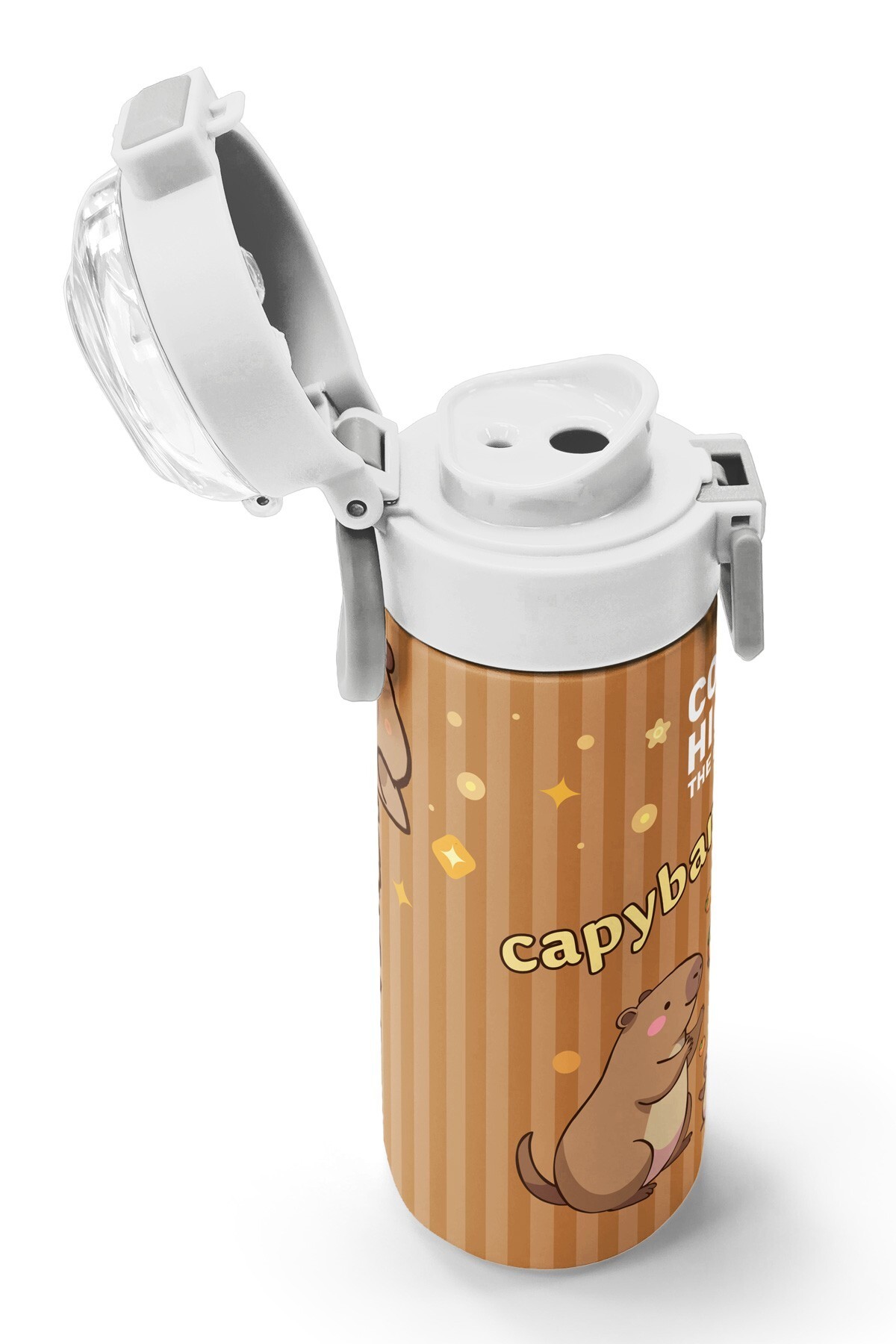 Coral High Kids Capybara Desenli Pipetli ve Direkt İçim Çelik Termos 500 ml
