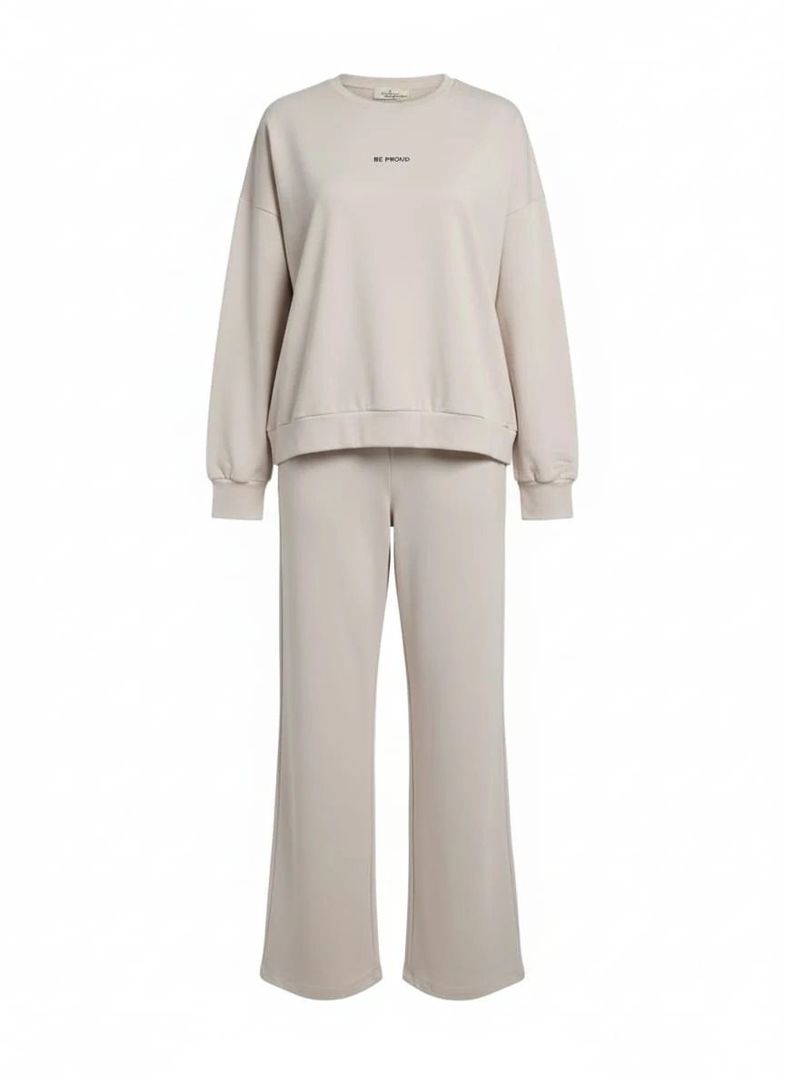  Bisiklet Yaka Oversize İkili Takım - Krem