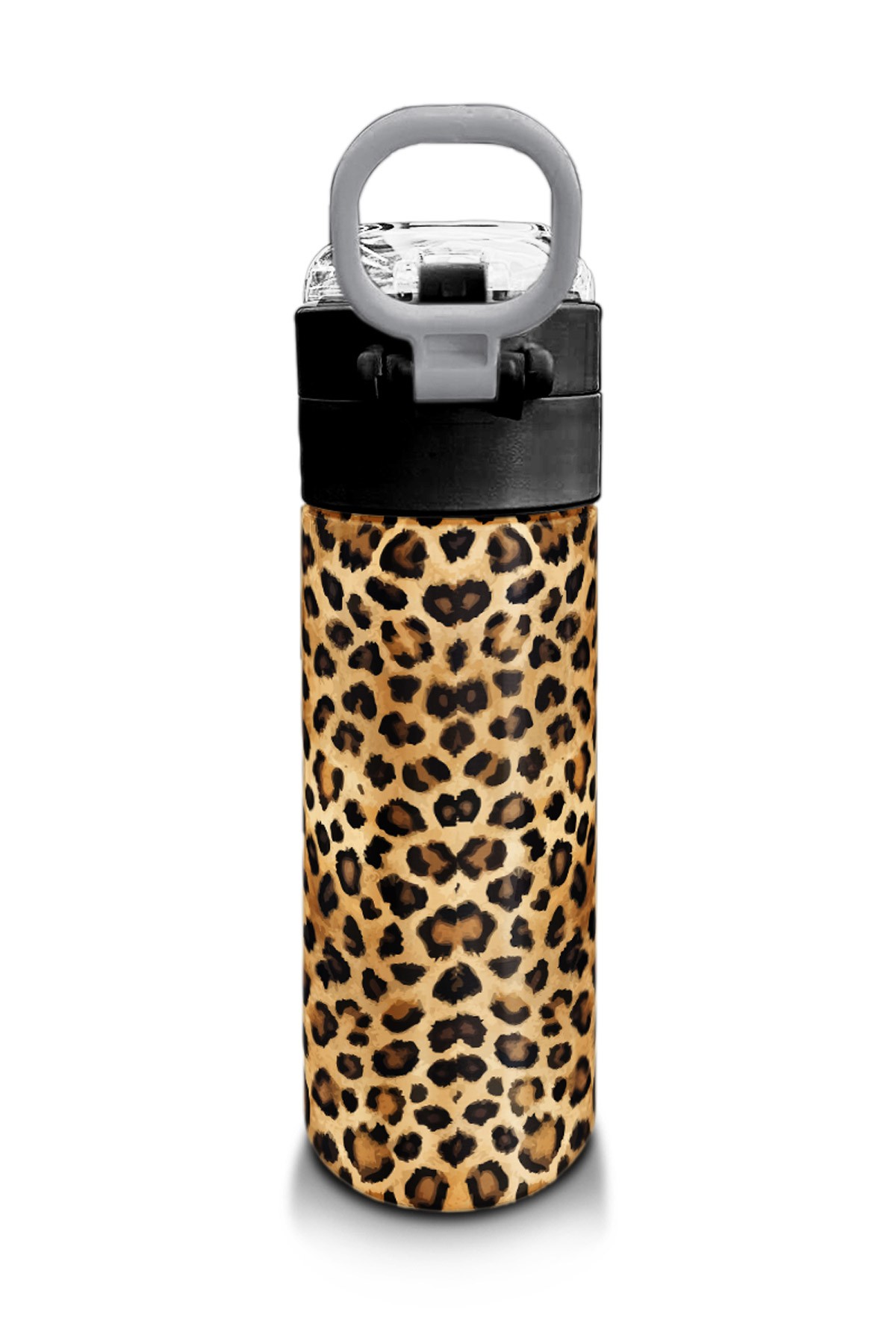 Coral High Kids Kahverengi Leopar Desenli Pipetli ve Direkt İçim Çelik Termos 500 ml