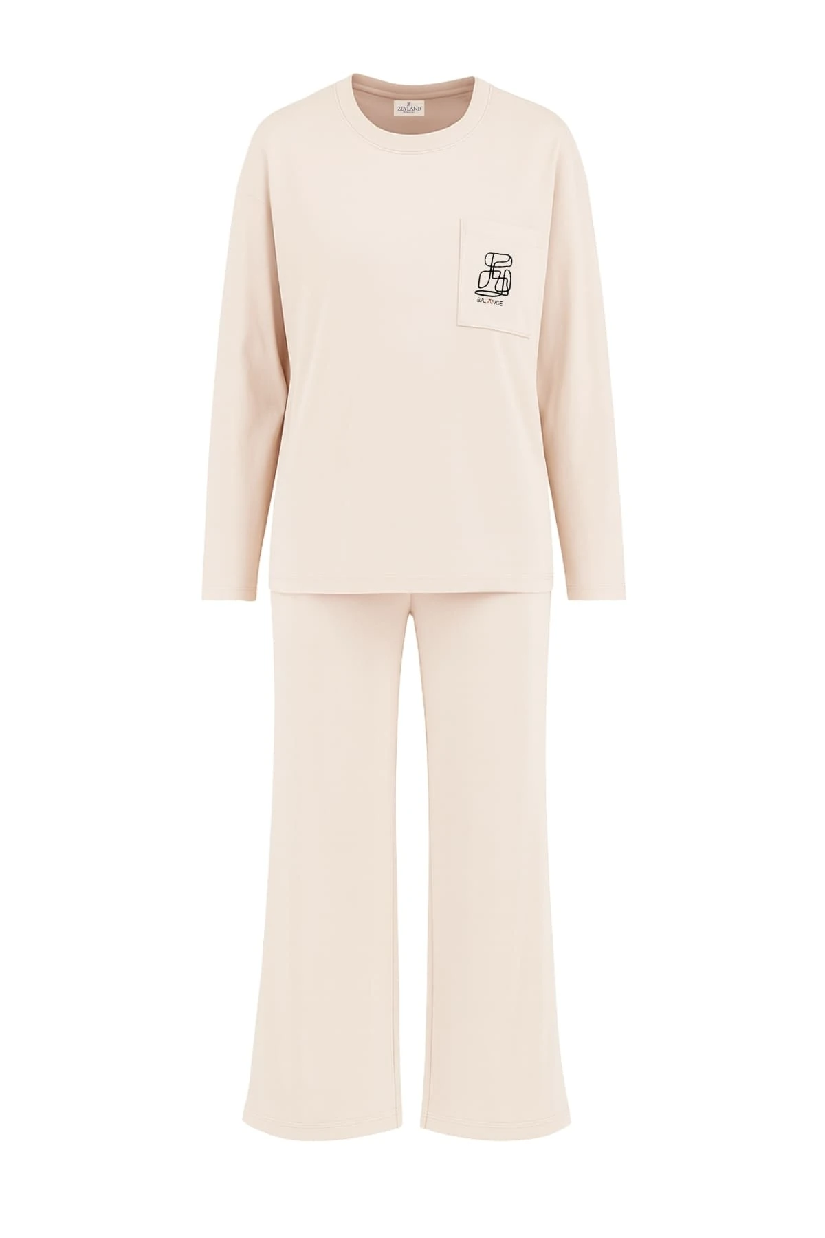 Cepli Bisiklet Yaka Oversize İkili Takım - Krem