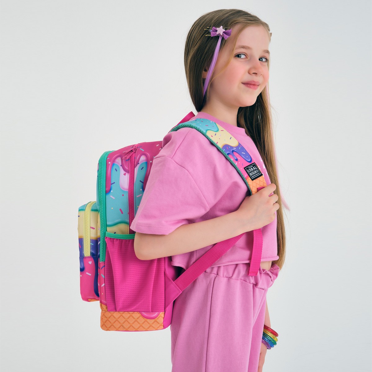 Coral High Kids Pembe Rengarenk Dondurma Desenli 3’lü Okul Çanta Seti