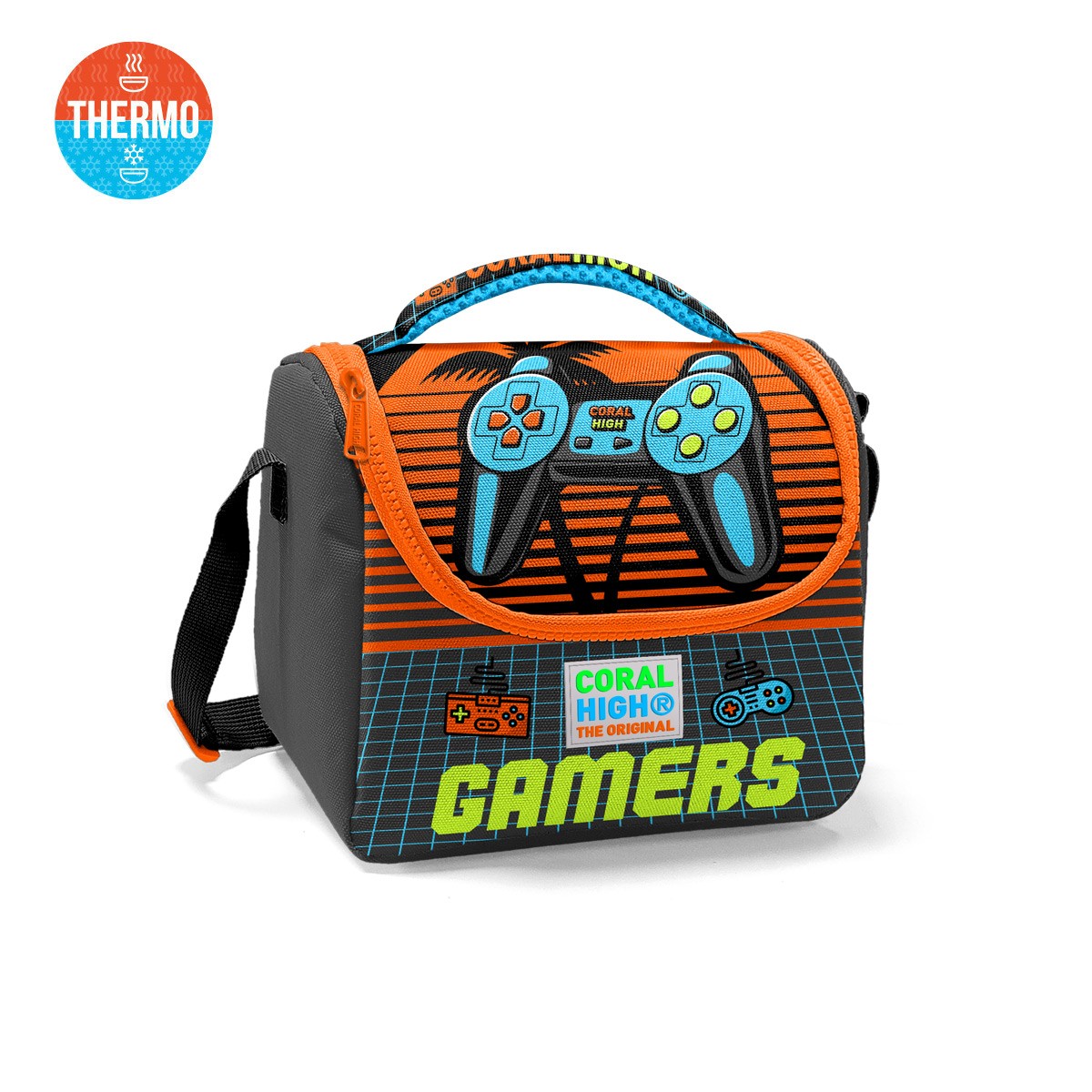 Coral High Kids Gri Turuncu Gamer Desenli 3’lü Okul Çanta Seti