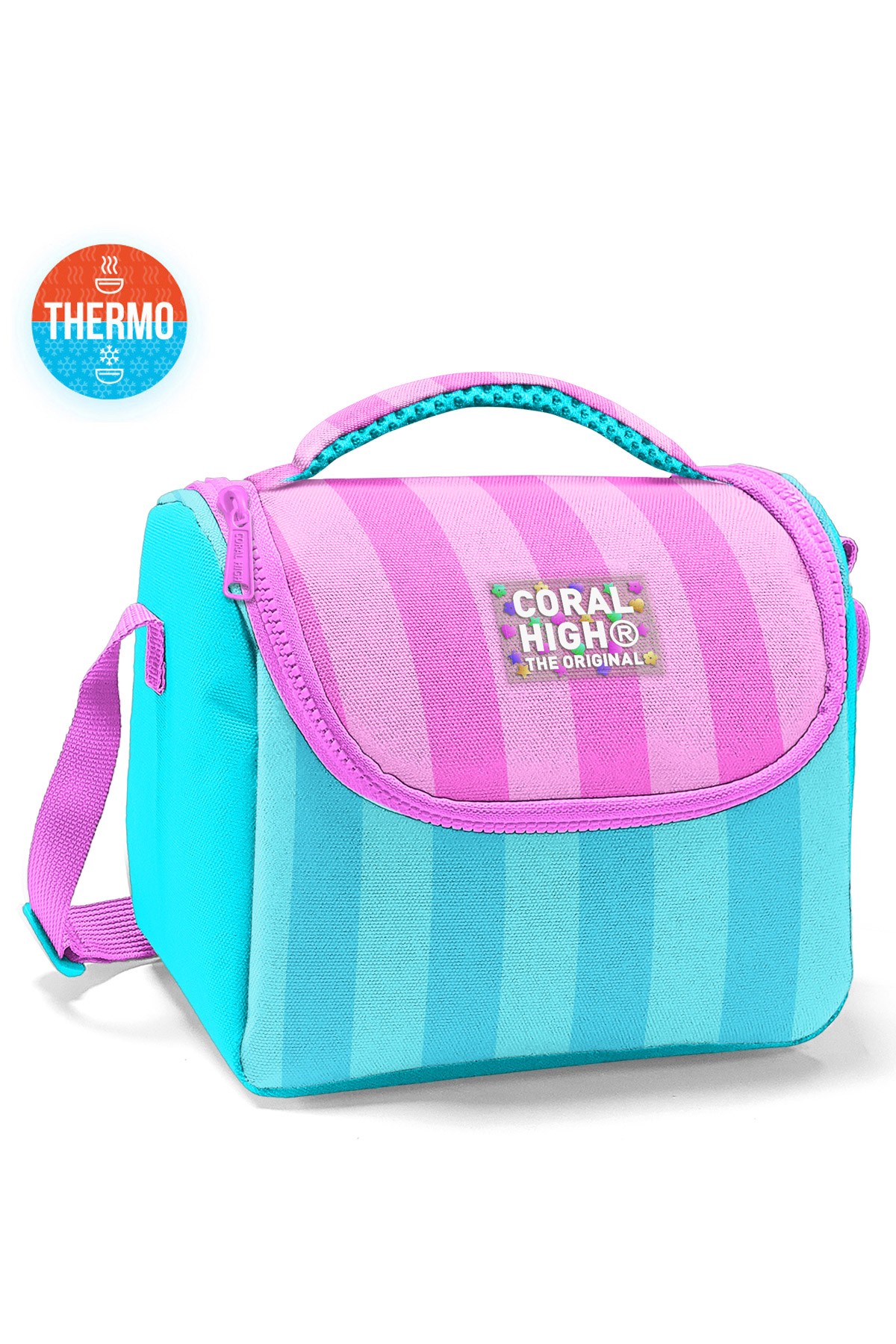 Coral High Kids Turkuaz Pembe Çizgili 3’lü Okul Çanta Seti