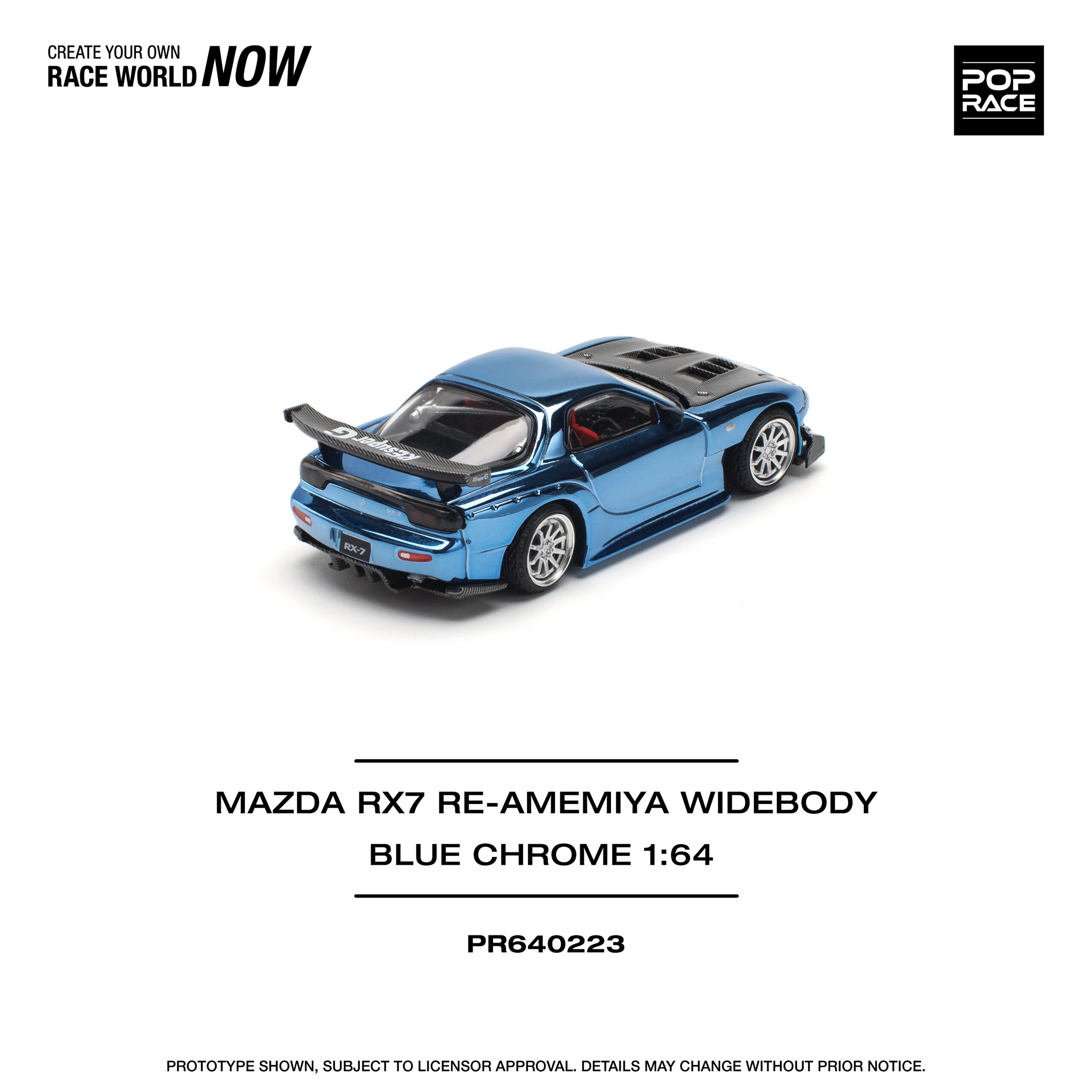 Pop Race 1/64 MAZDA RX7 RE-AMEMIYA WIDEBODY BLUE CHROME PR640223