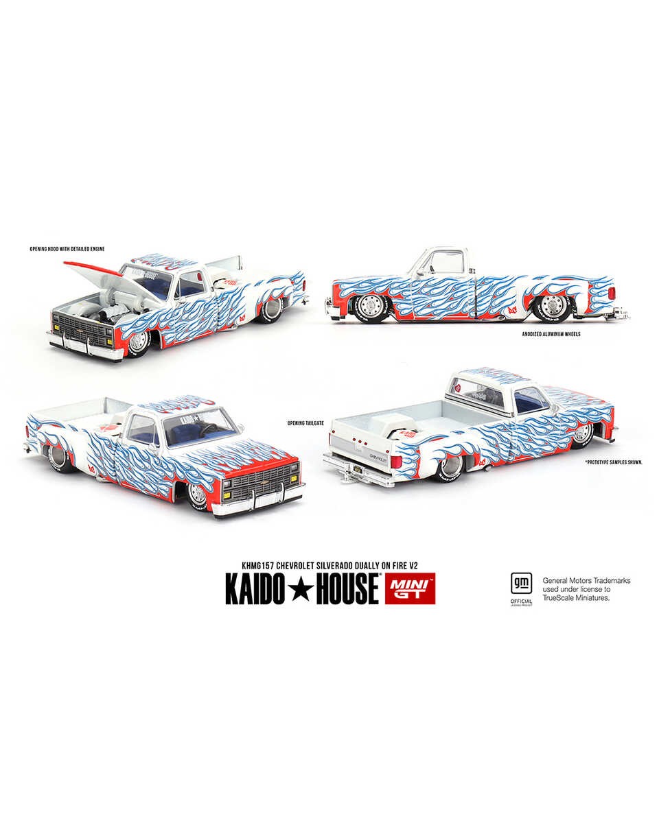  Mini GT 1/64 Chevrolet Silverado Dually on Fire V2 KHMG157