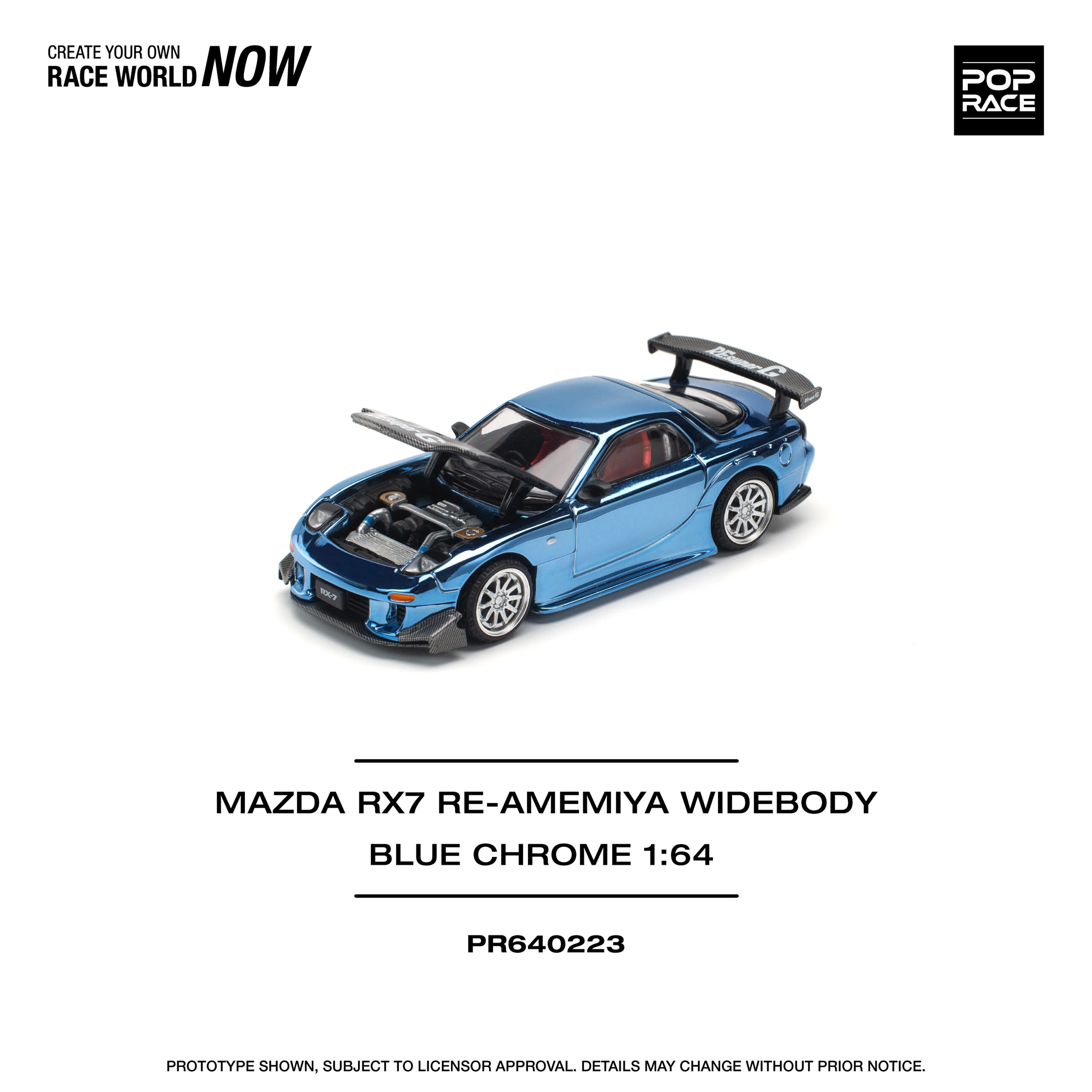 Pop Race 1/64 MAZDA RX7 RE-AMEMIYA WIDEBODY BLUE CHROME PR640223