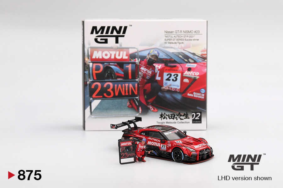 (ÖN SATIŞ) Mini GT 1/64 Nissan GT-R NISMO #23 "MOTUL AUTECH GT-R 2021" SUPER GT SERIES Suzuka winner W/ Matsuda Figure Tsugio Matsuda Collection No.2 MGT00875
