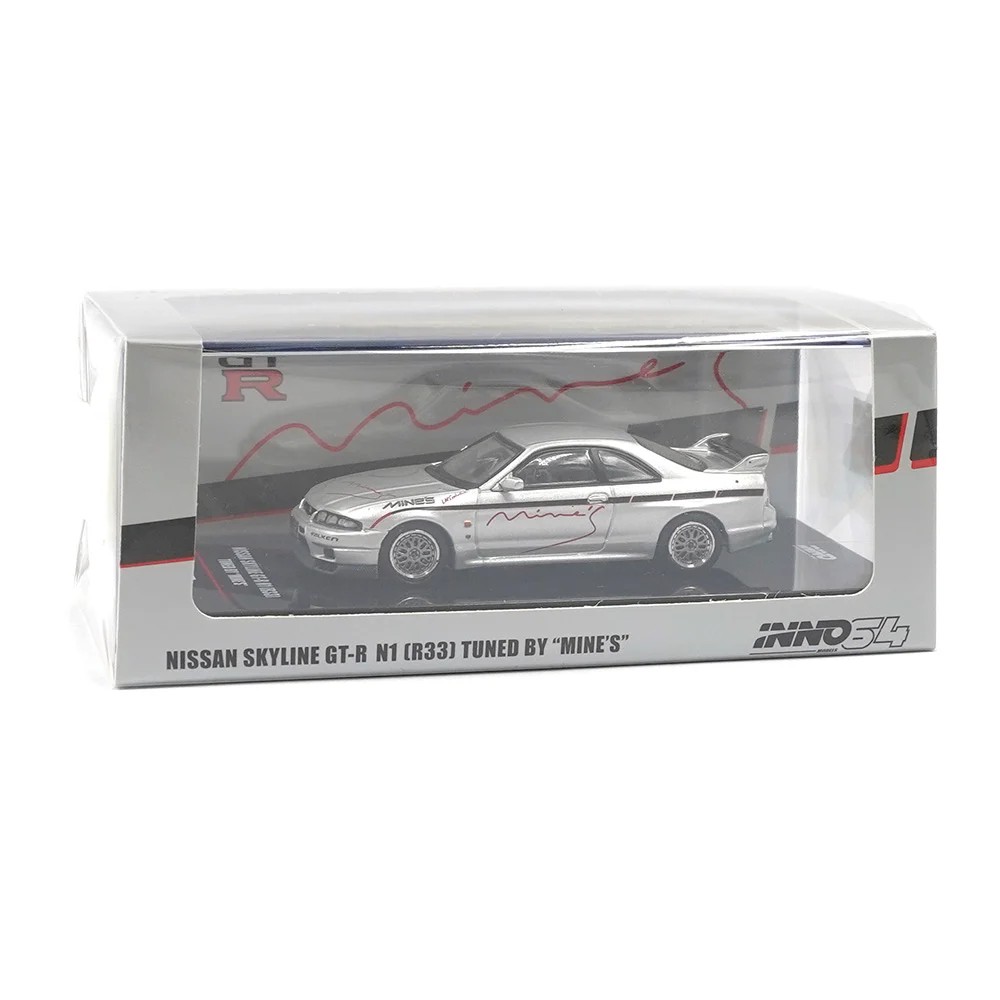 Inno 1/64 Nissan Skyline GT-R (R33) "Tuned by Mine's" Silver IN64-R33-MINES-S