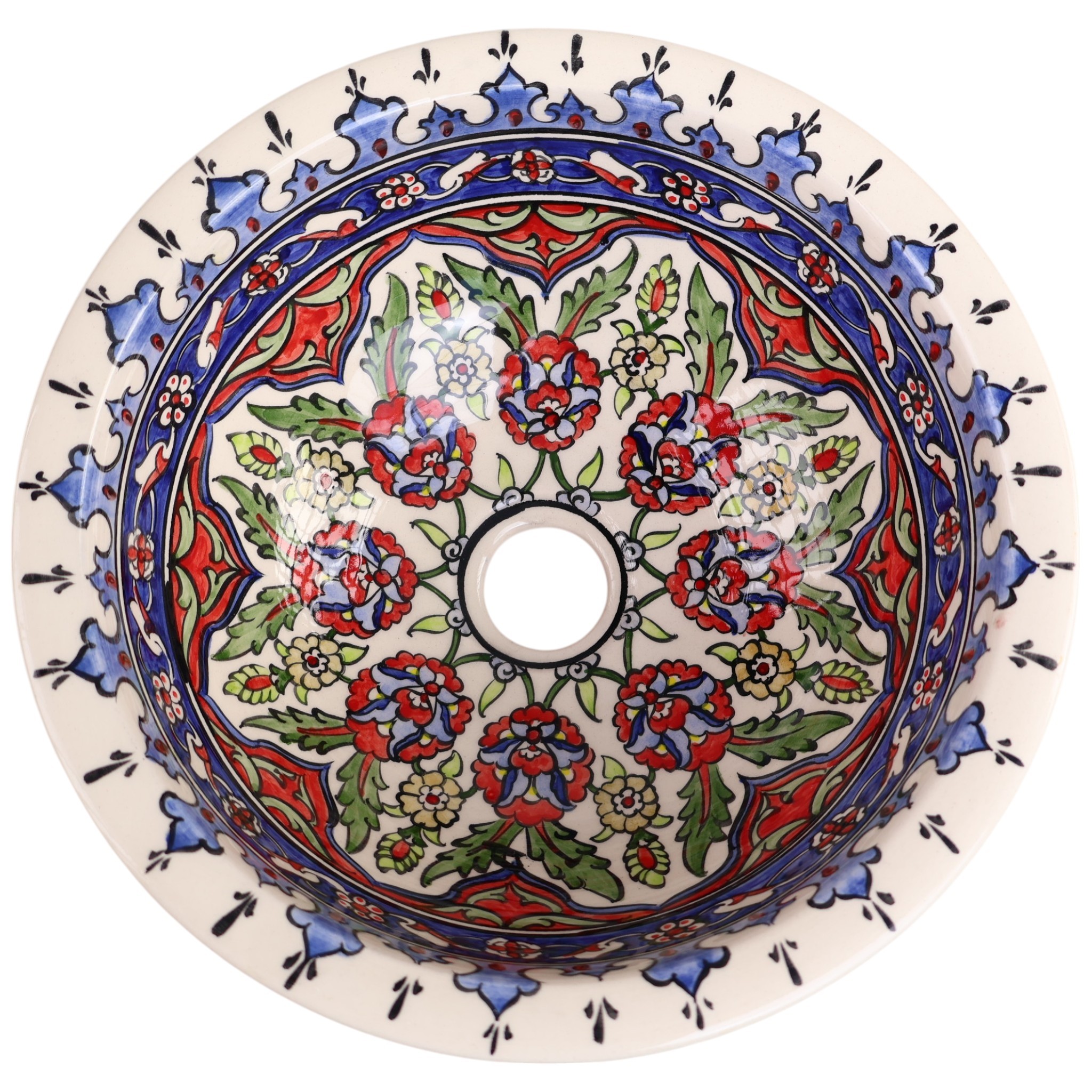 Hand-Painted Ceramic Sink - Turkish Ceramic Bowl Sink | Iznik-Inspired Vibrant Floral Ceramic Decor for Bathroom Remodeling