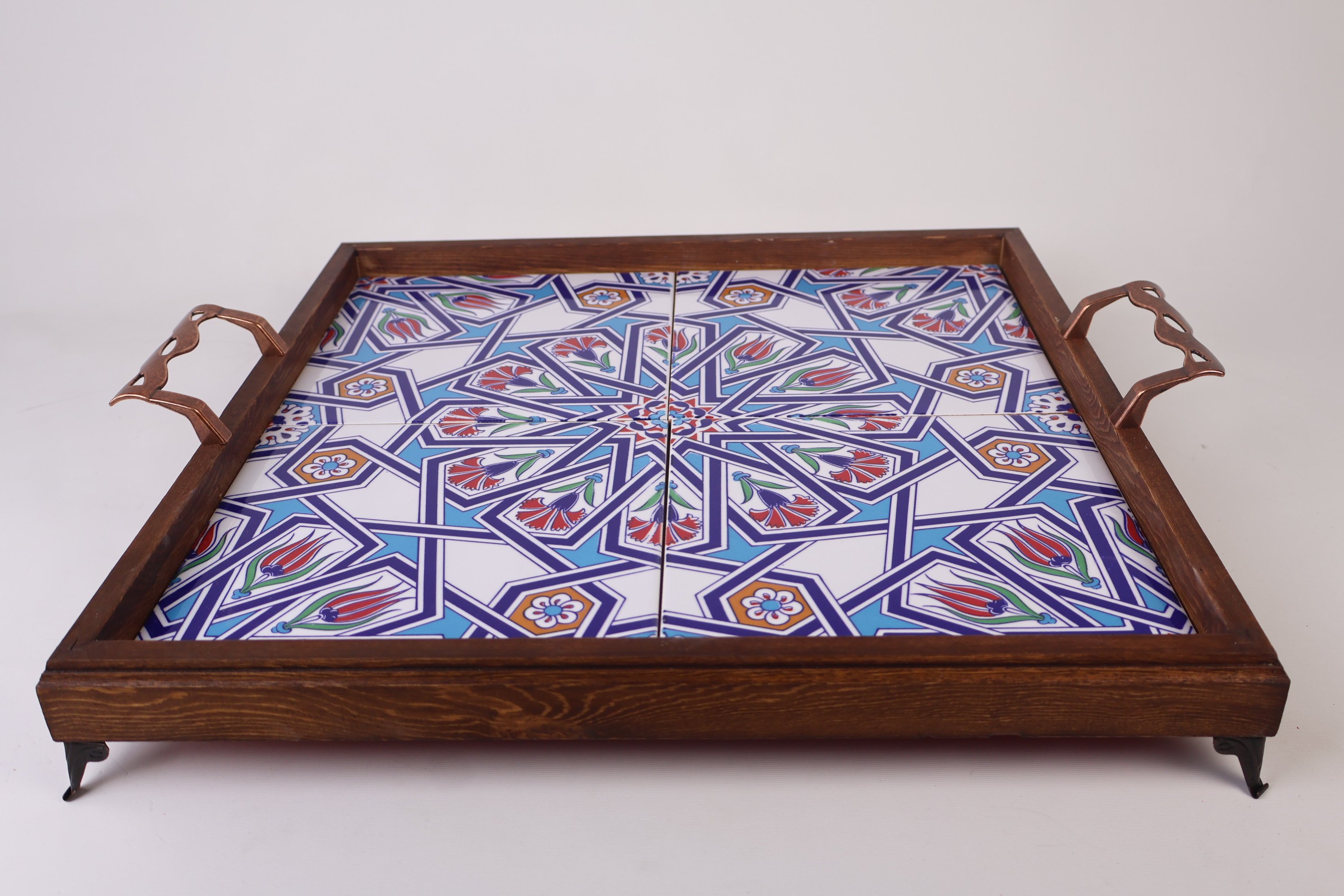 Authentic Handcrafted Serving Tray | Bohemian Tile Accents for Home & Kitchen