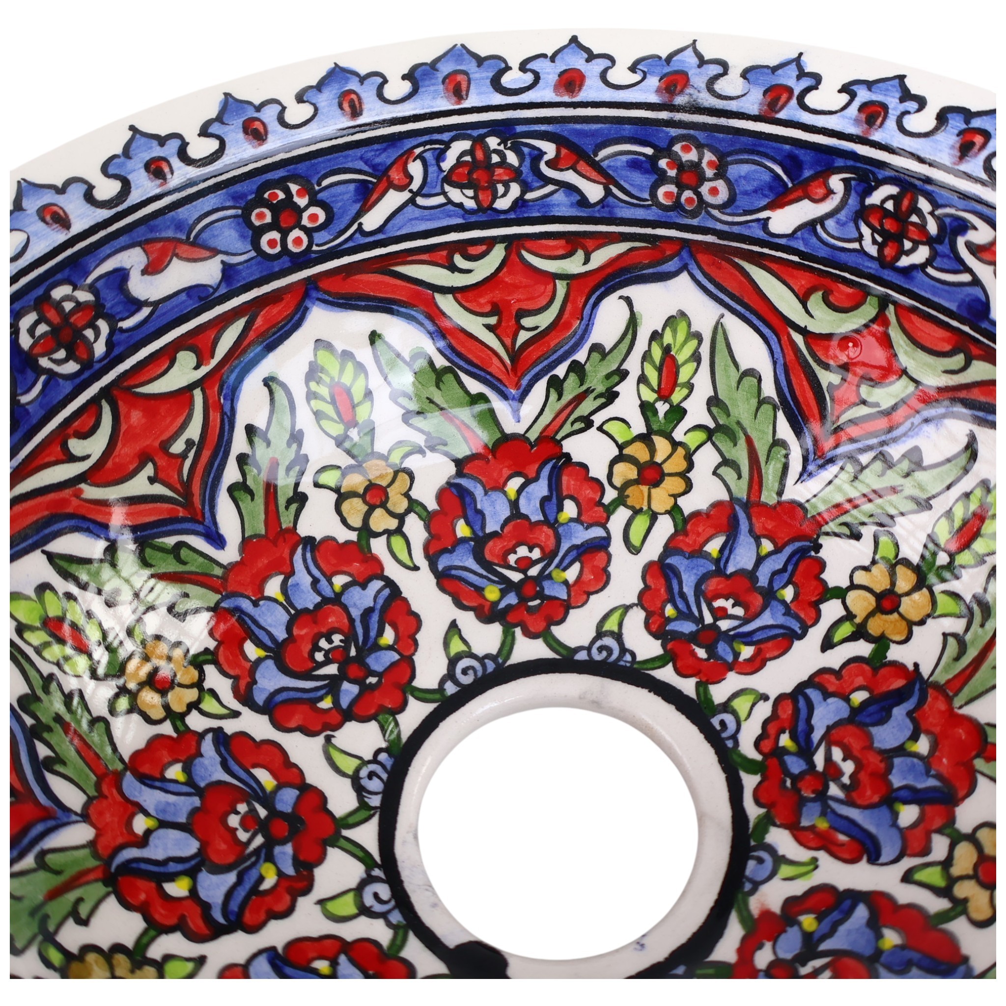 Hand-Painted Ceramic Sink - Turkish Ceramic Bowl Sink | Iznik-Inspired Vibrant Floral Ceramic Decor for Bathroom Remodeling