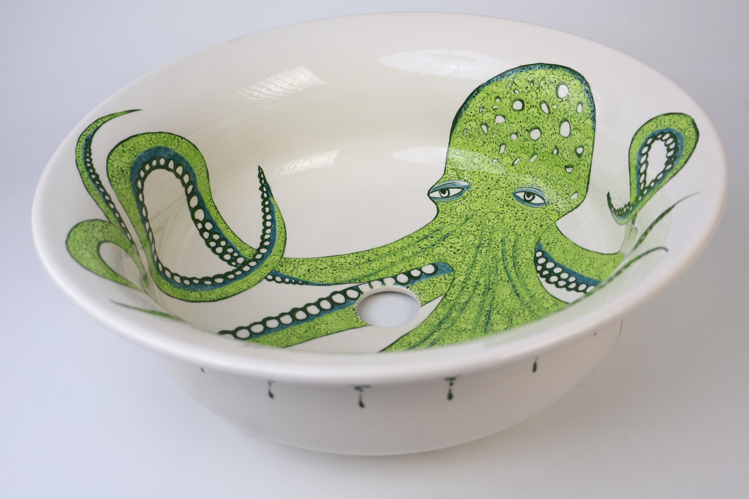 Mediterranean Green Octopus Ceramic Sink - Handmade and Unique